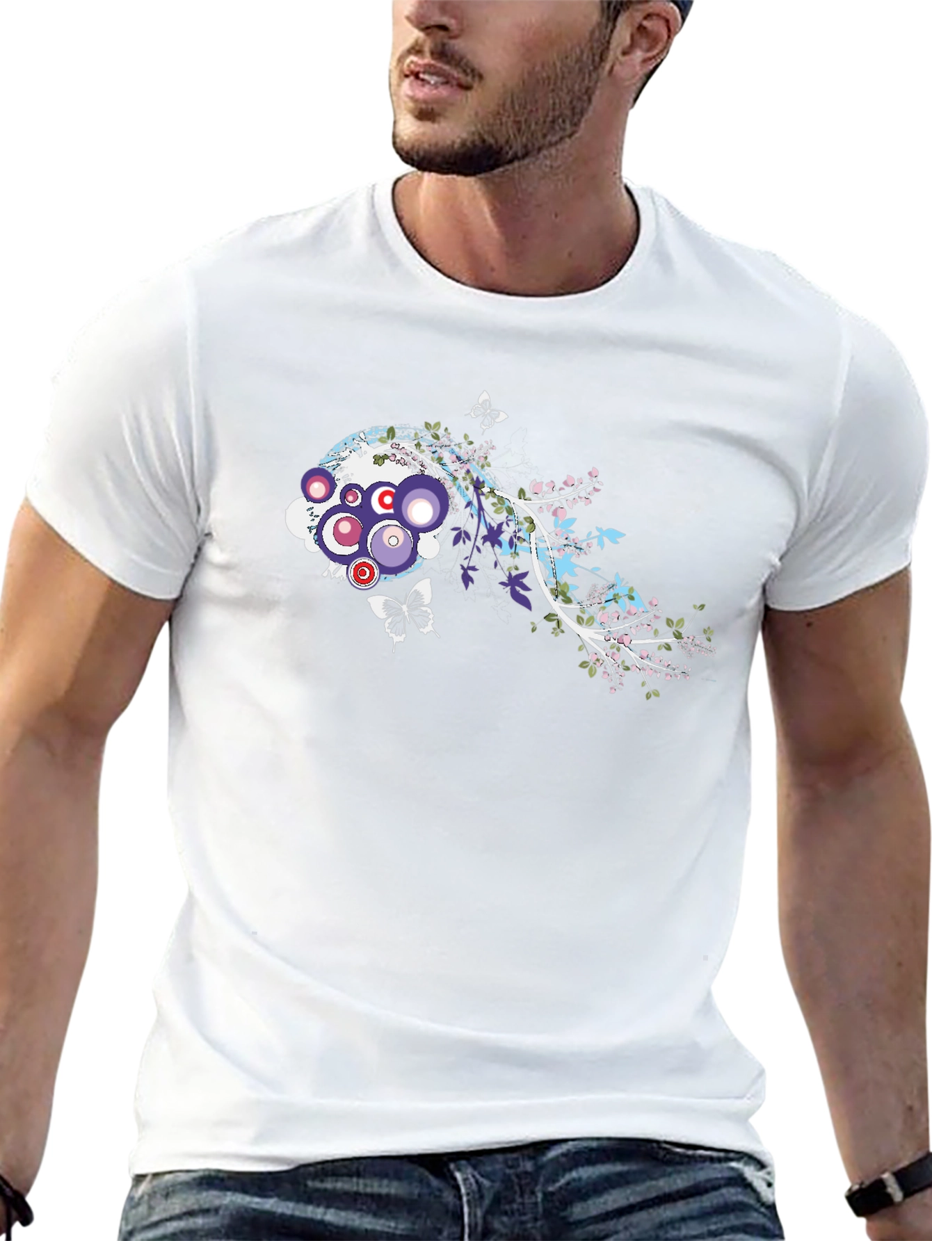 Abstract Floral Butterfly Graphic Black T-Shirt