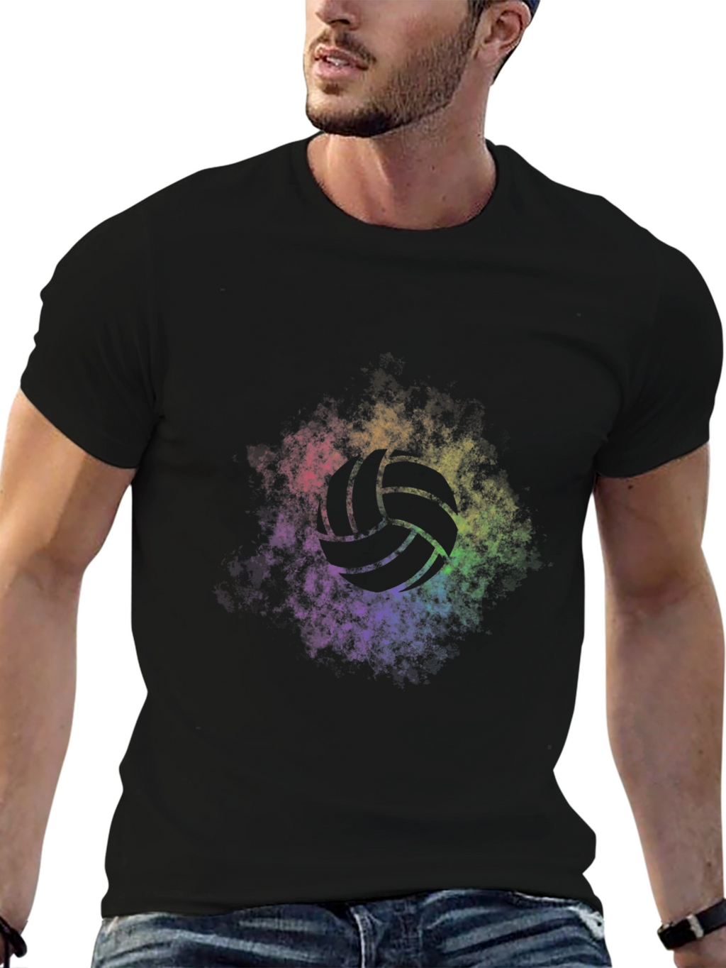 Volleyball Rainbow Graphic Tee - Soft Black T-Shirt