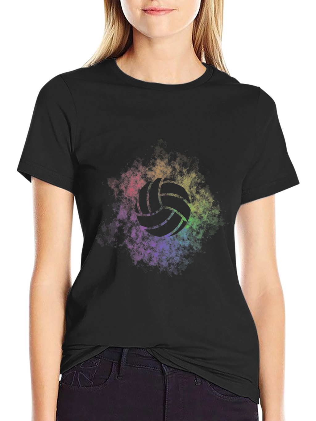 Volleyball Rainbow Graphic Tee - Soft Black T-Shirt