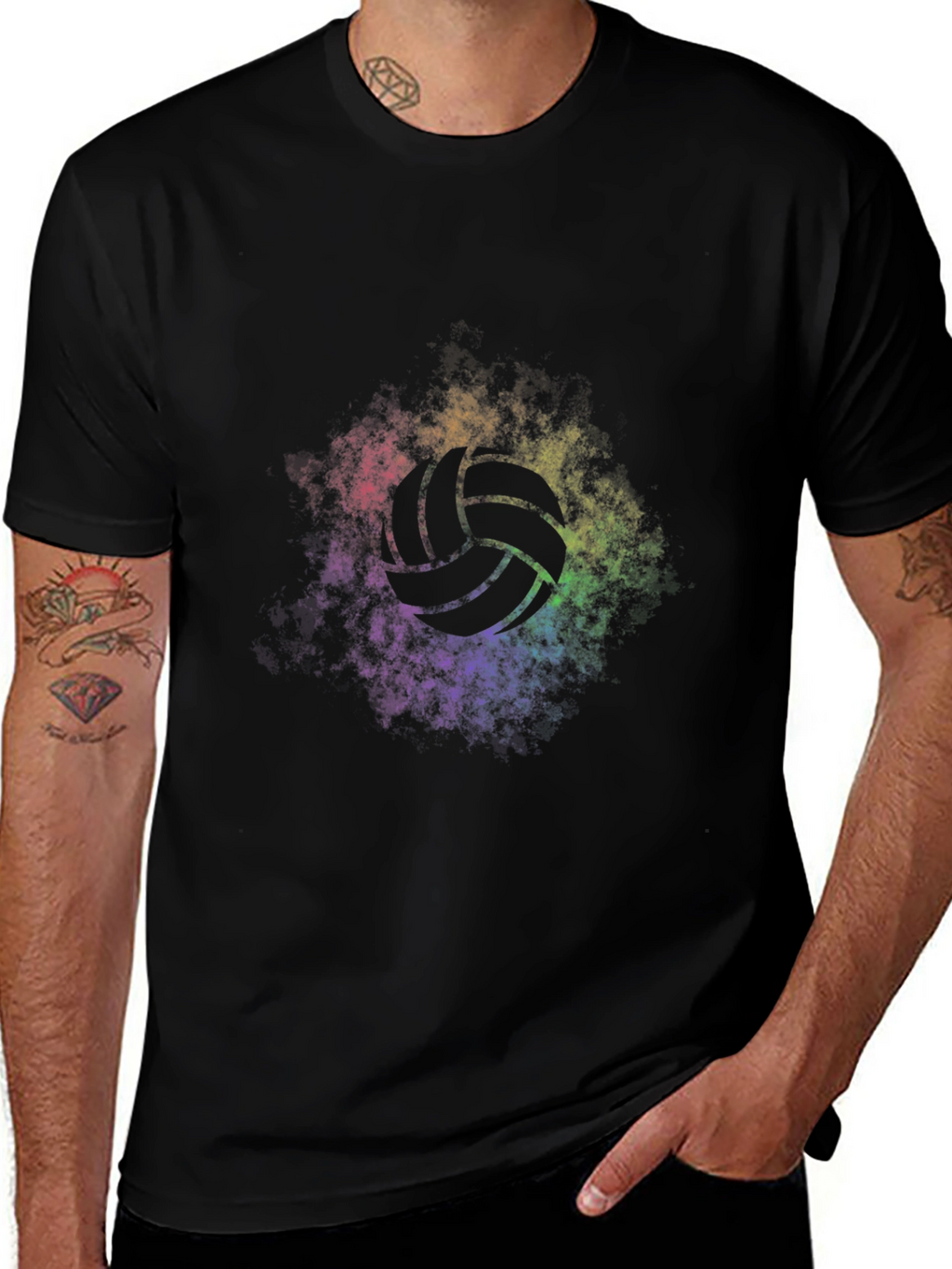 Volleyball Rainbow Graphic Tee - Soft Black T-Shirt