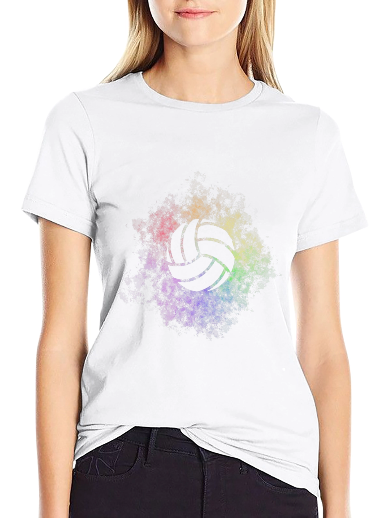 Volleyball Rainbow Graphic Tee - Soft Black T-Shirt