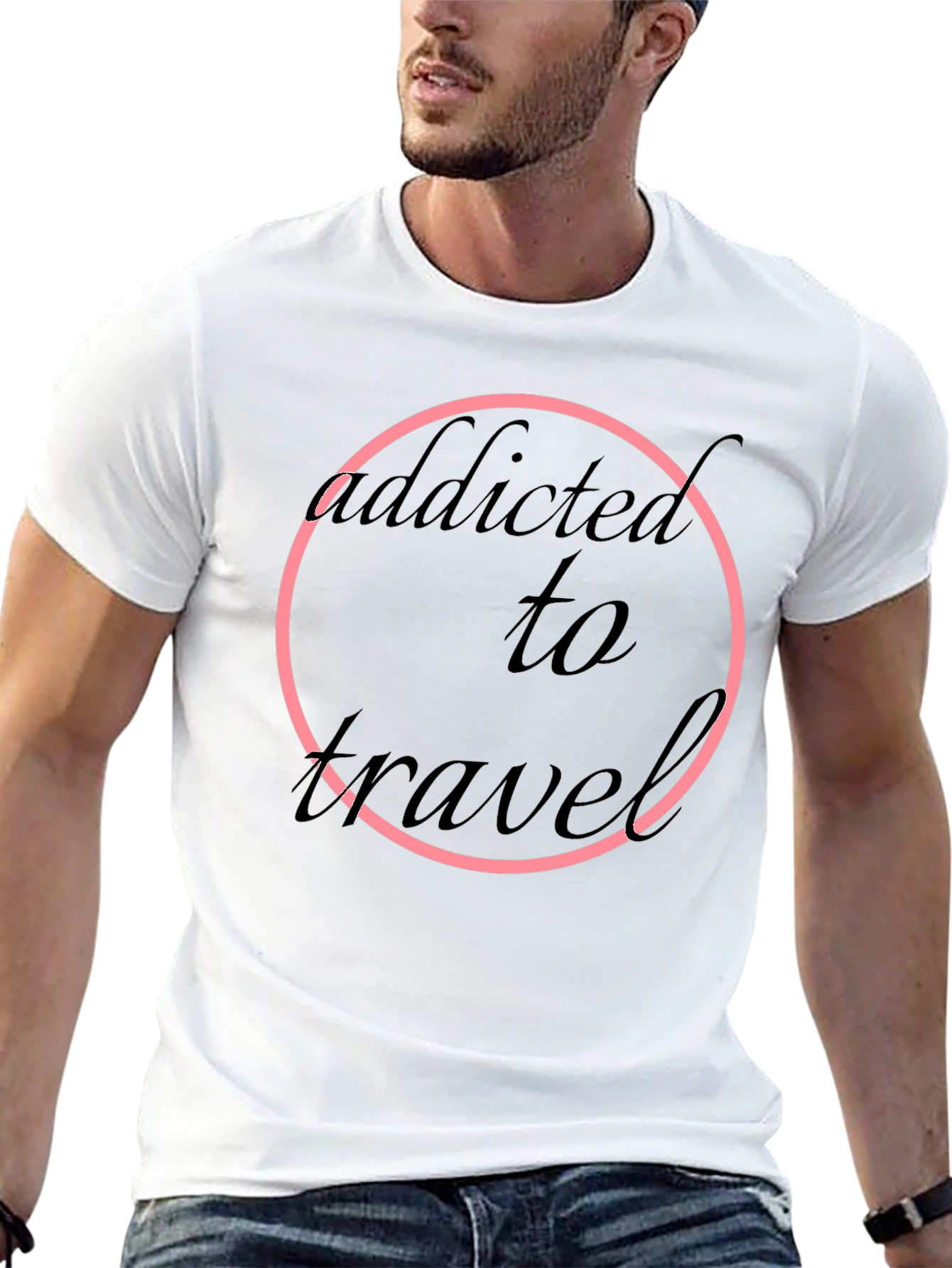 Addicted to Travel T-Shirt - Black Round Neck Short Sleeve