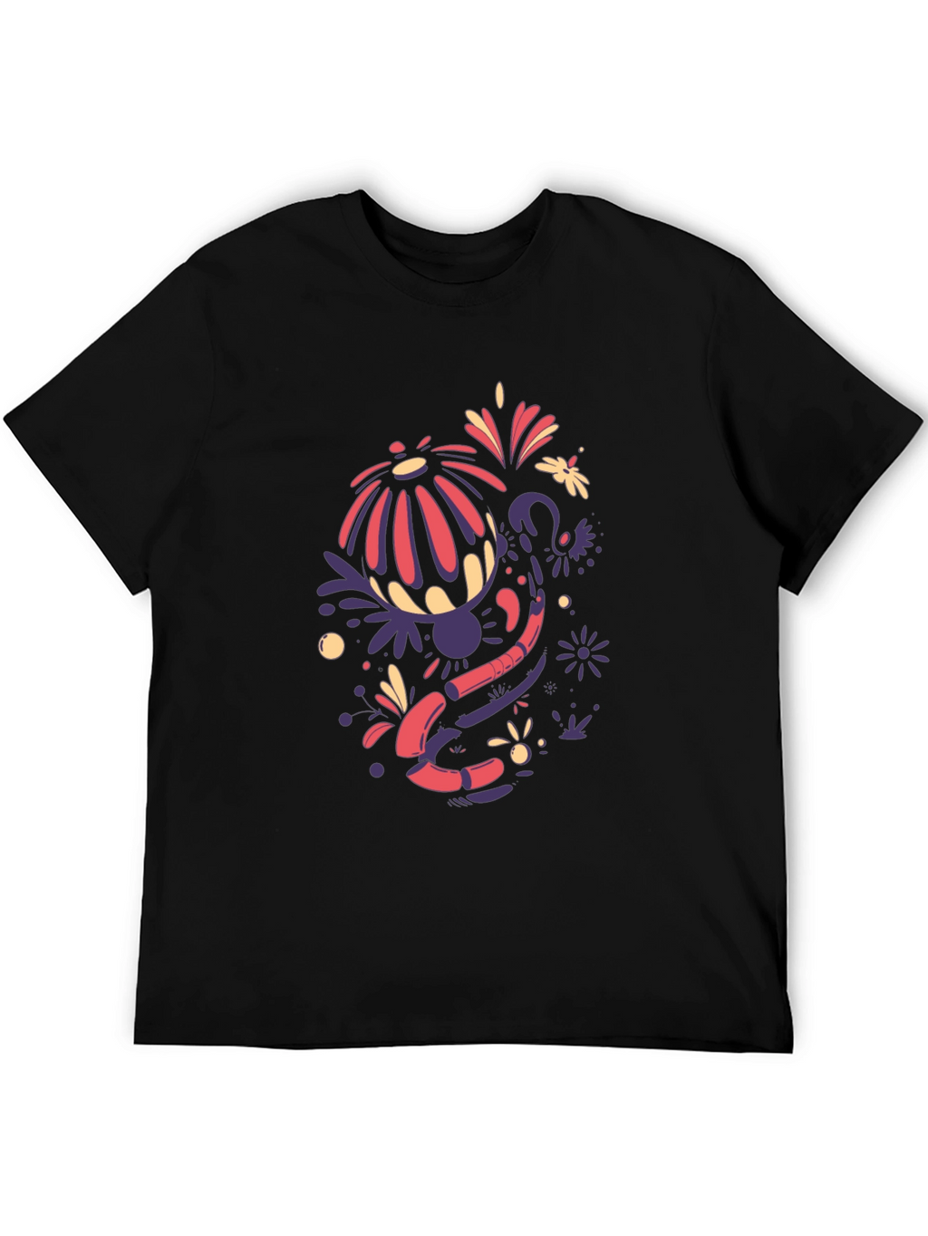Abstract Floral Design Black T-Shirt