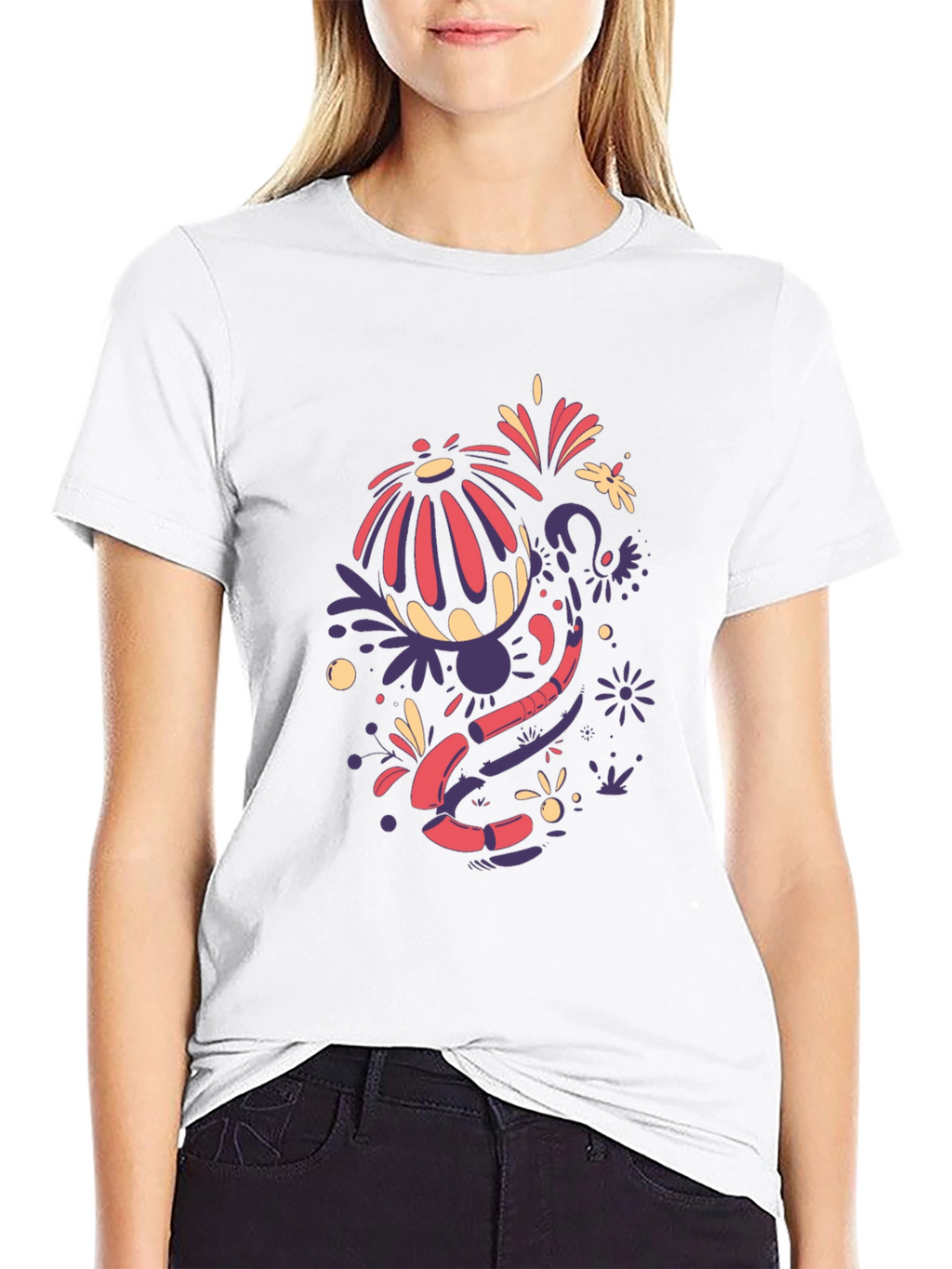 Abstract Floral Design Black T-Shirt