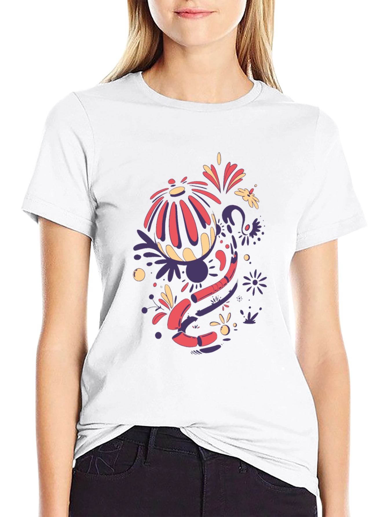 Abstract Floral Design Black T-Shirt