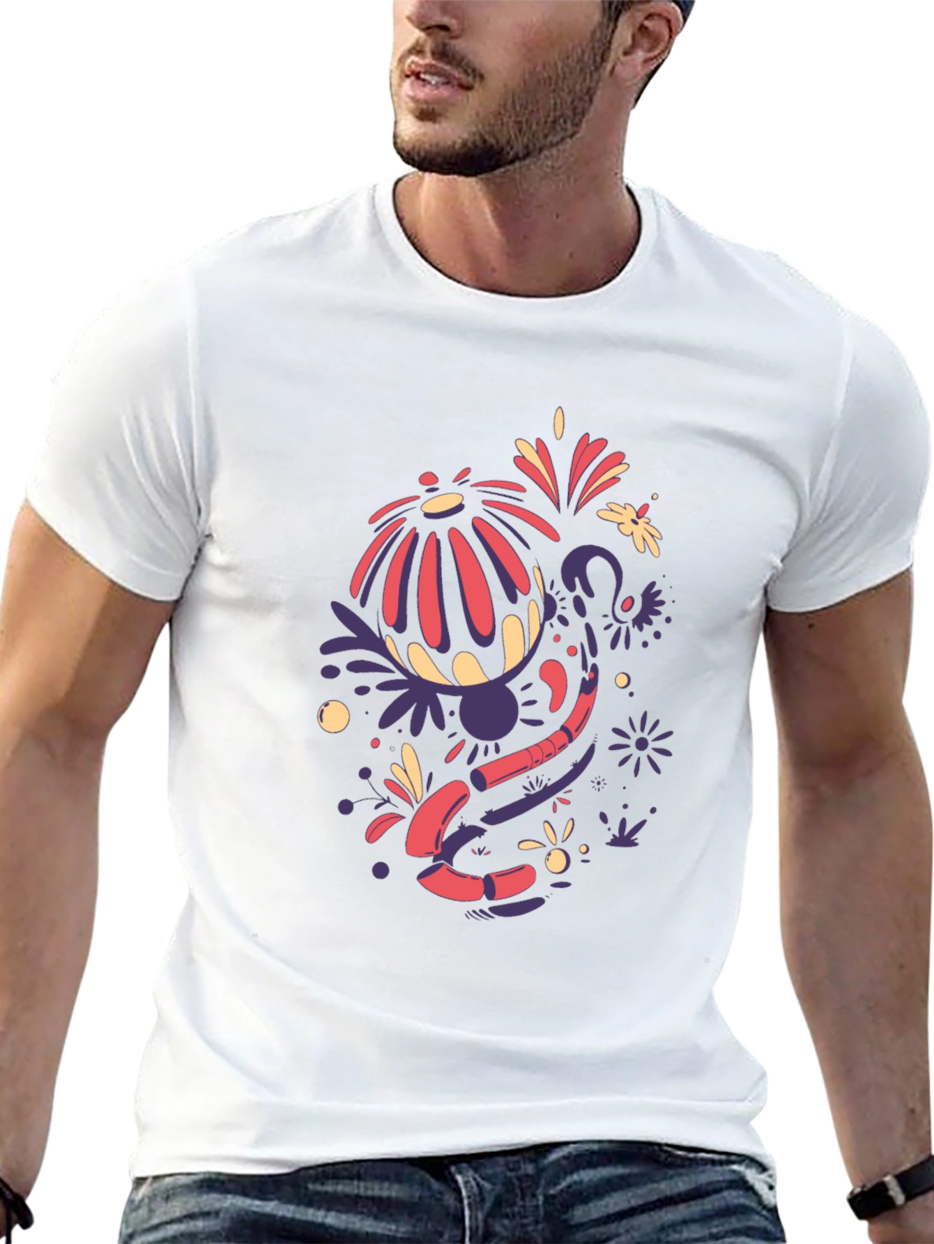 Abstract Floral Design Black T-Shirt