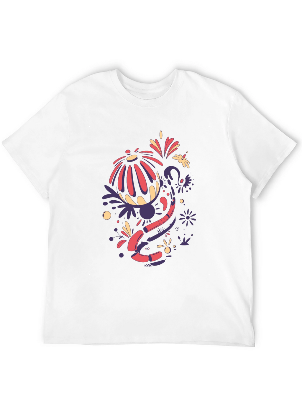 Abstract Floral Design Black T-Shirt