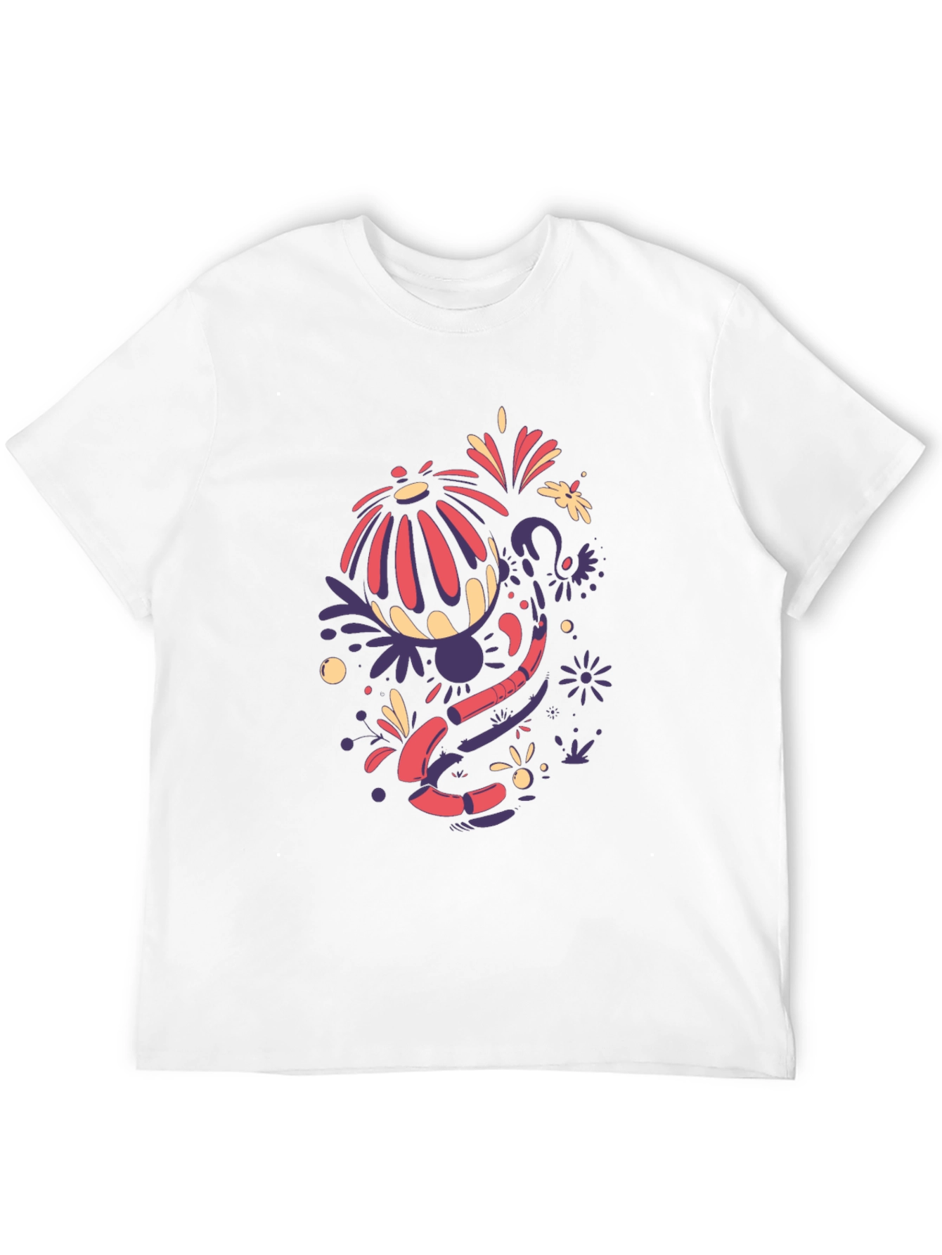 Abstract Floral Design Black T-Shirt