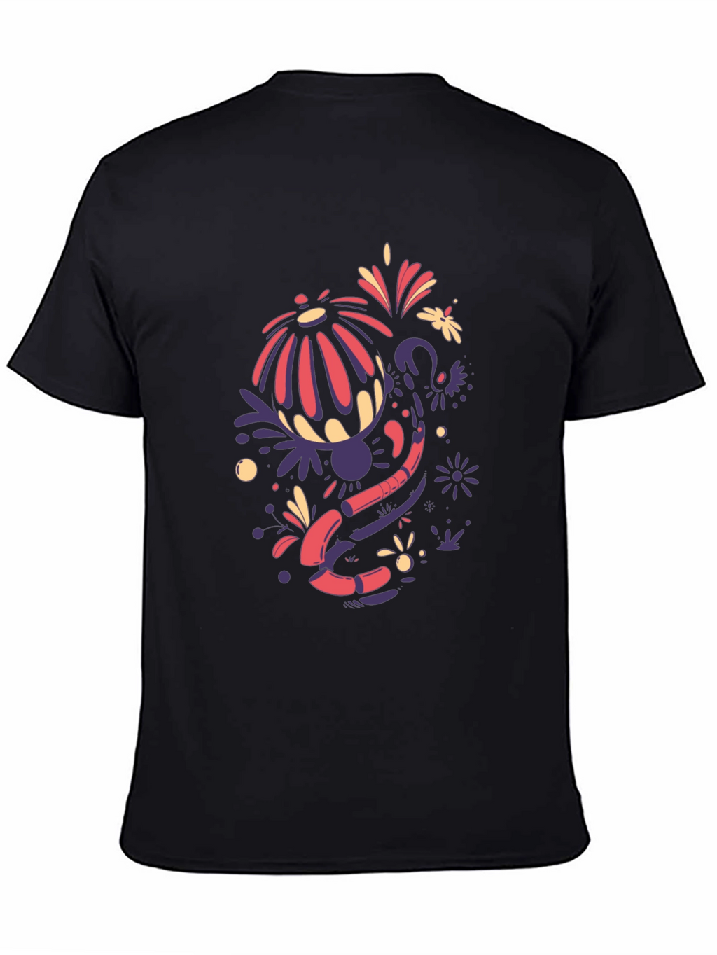 Abstract Floral Design Black T-Shirt