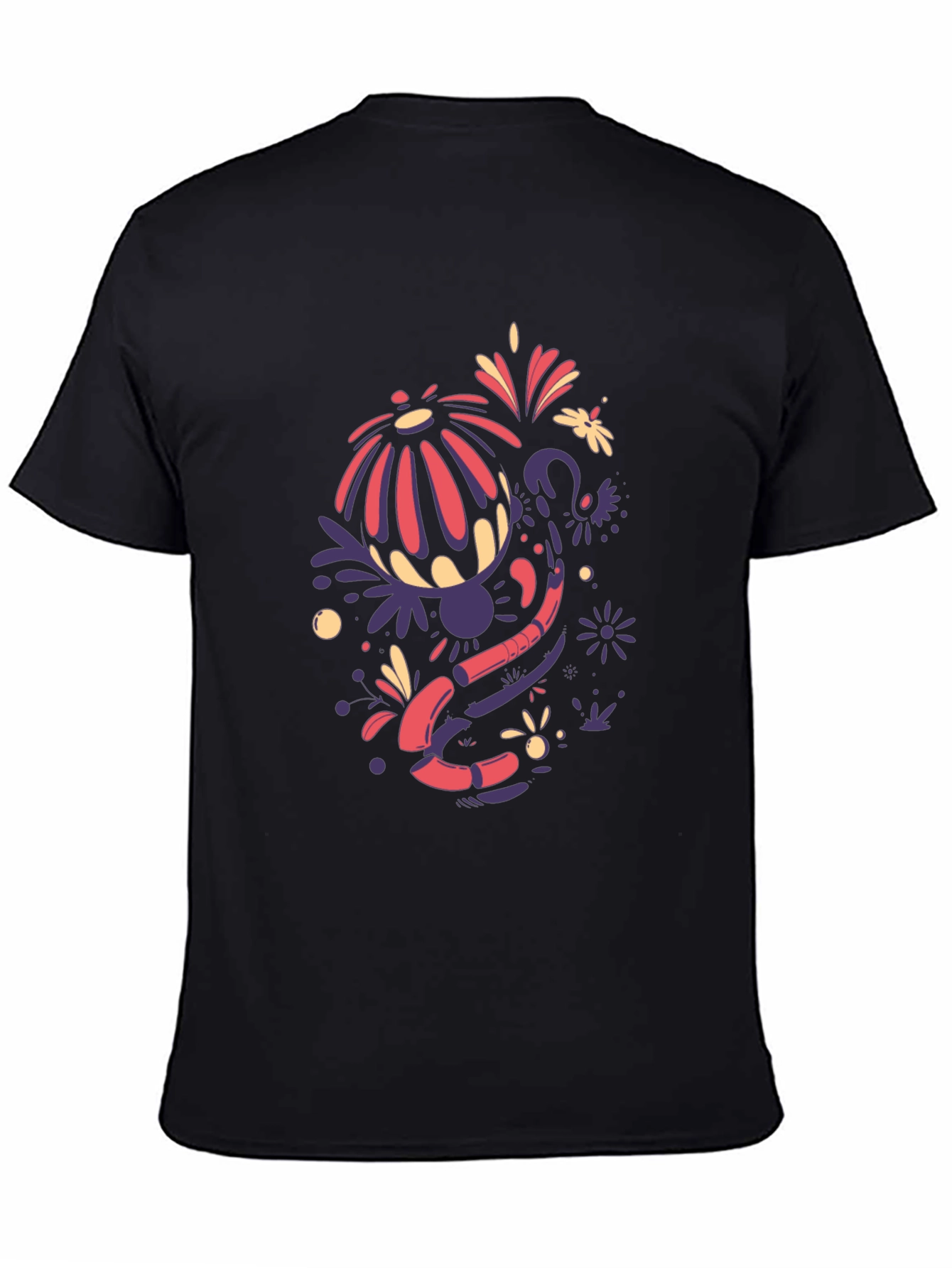 Abstract Floral Design Black T-Shirt