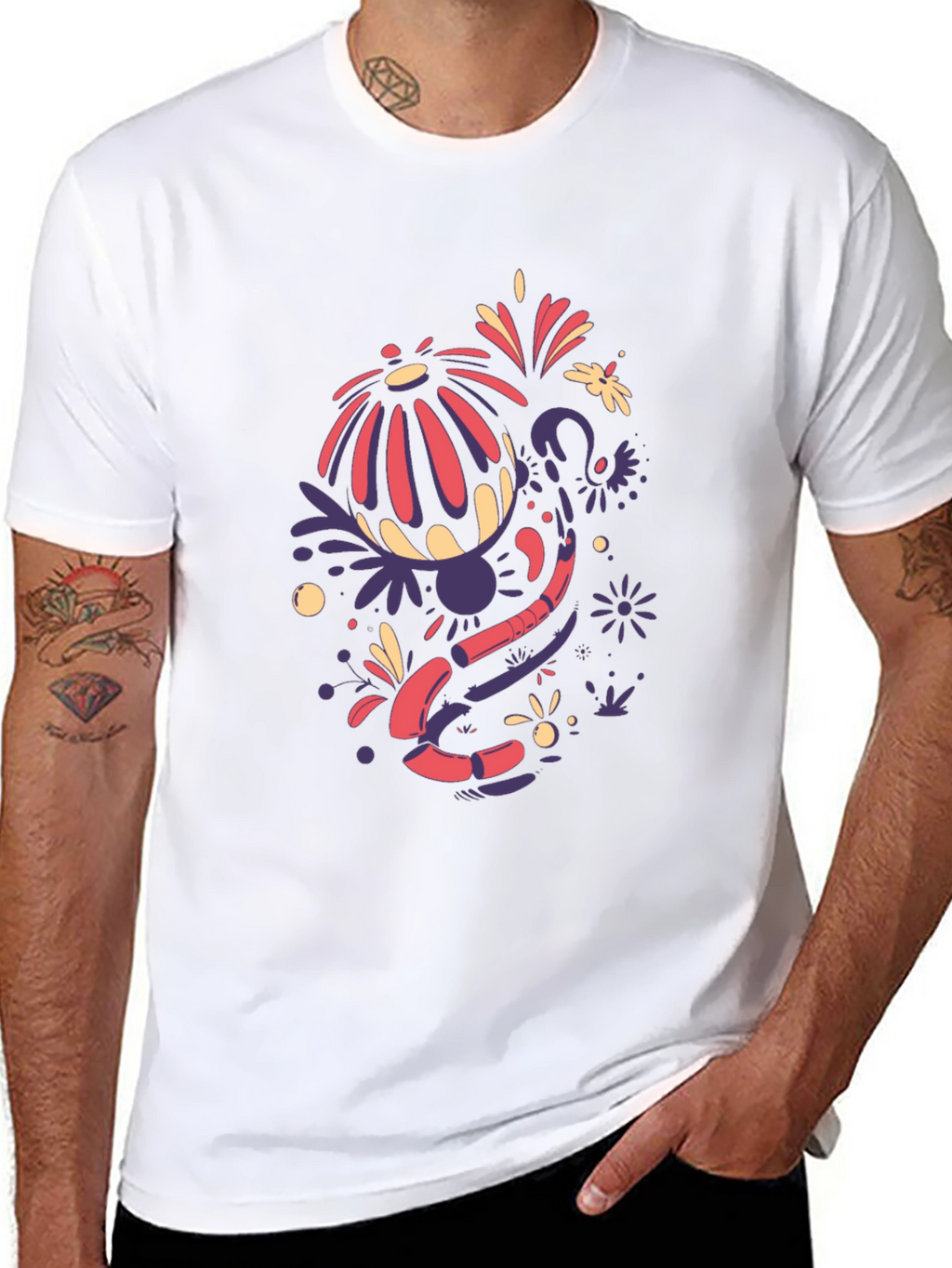 Abstract Floral Design Black T-Shirt