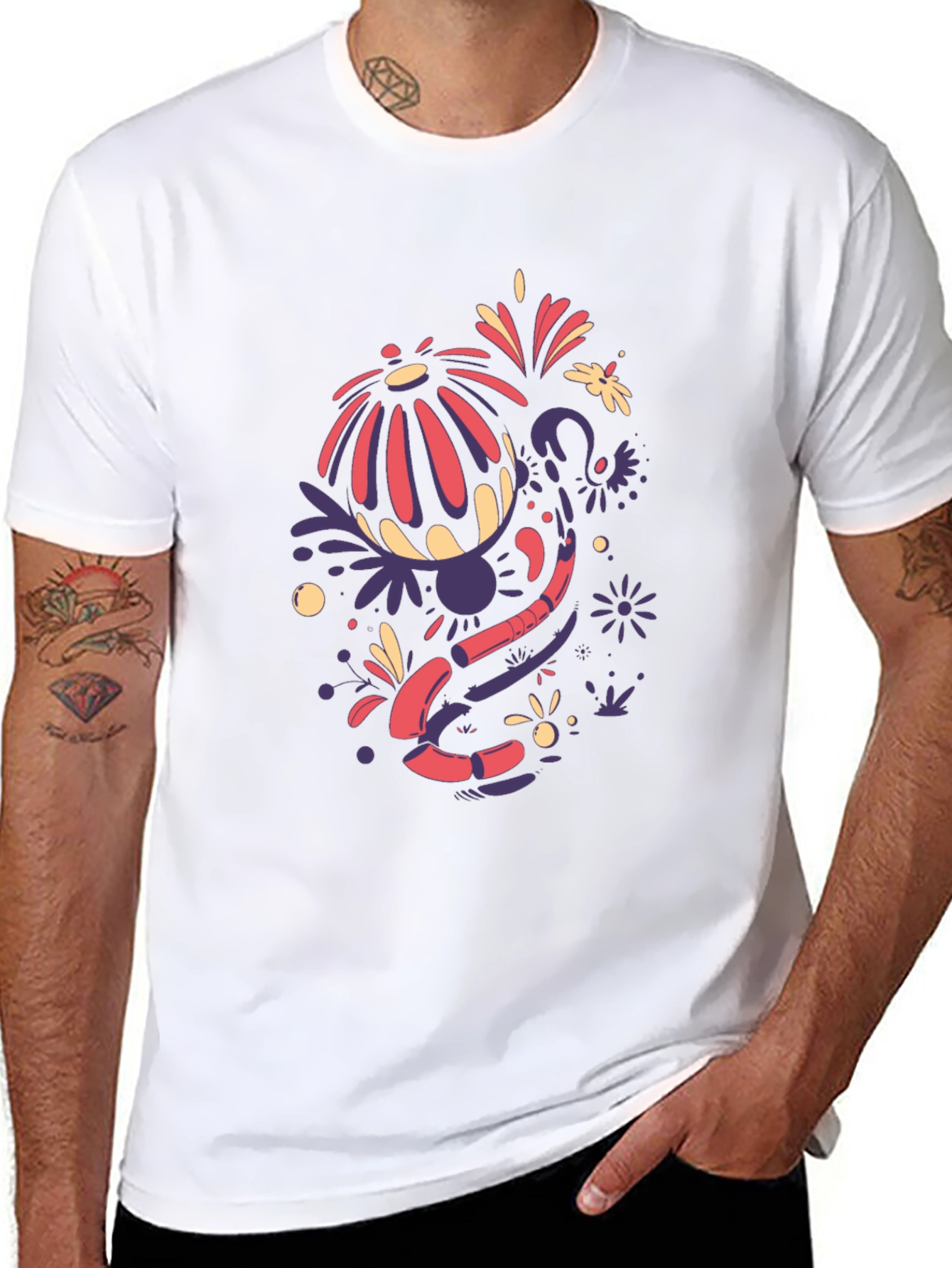 Abstract Floral Design Black T-Shirt
