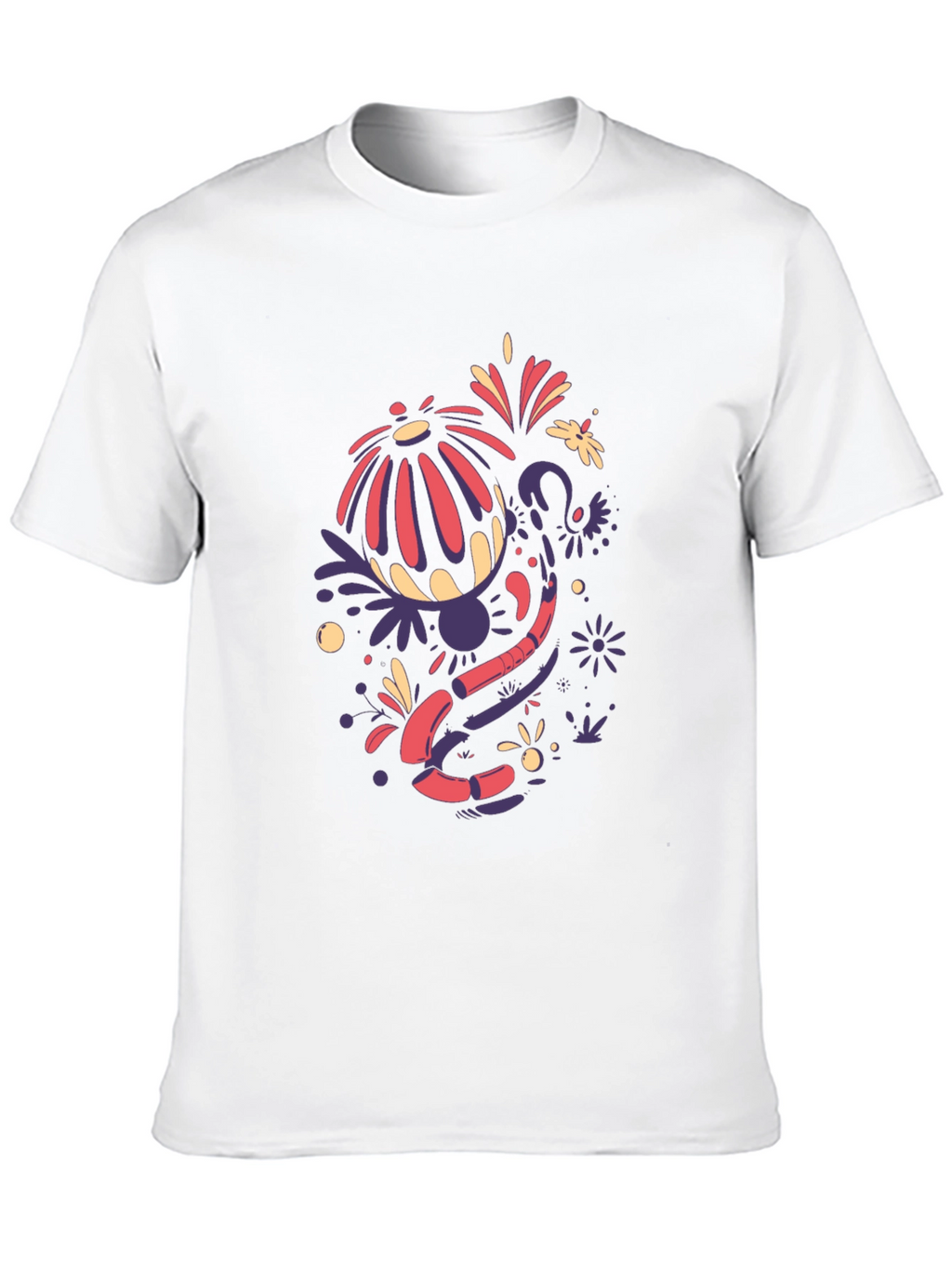 Abstract Floral Design Black T-Shirt