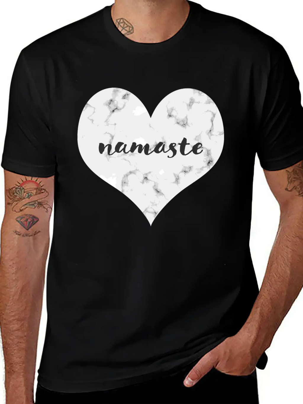 "NAMASTE" Marble Heart Unisex Casual T-Shirt – Clean Design For Daily Comfort