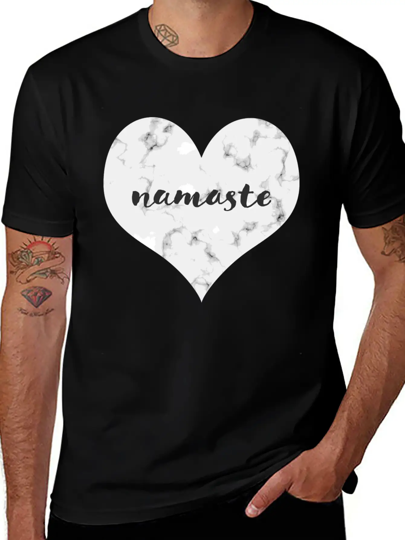 "NAMASTE" Marble Heart Unisex Casual T-Shirt – Clean Design For Daily Comfort