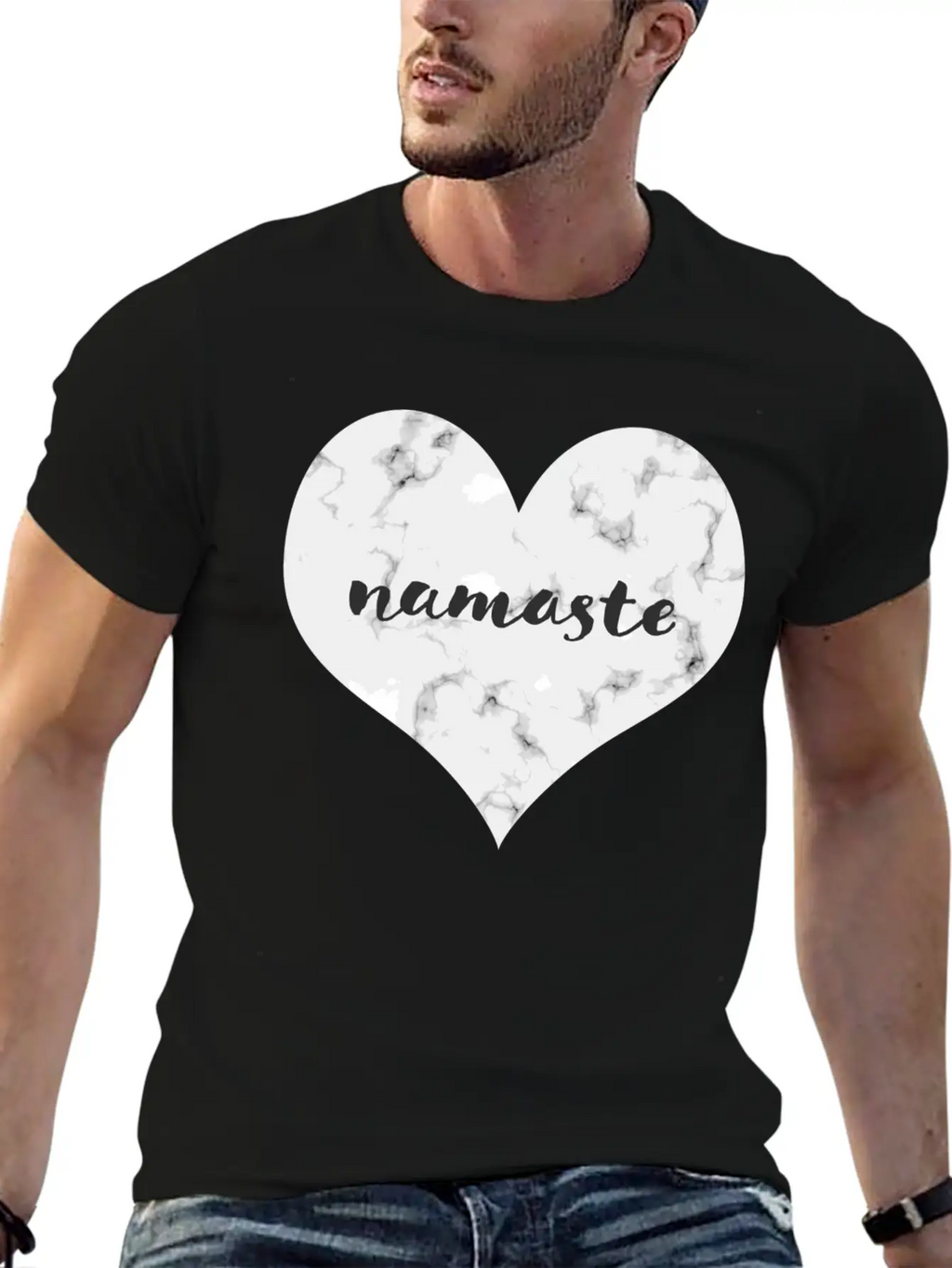 "NAMASTE" Marble Heart Unisex Casual T-Shirt – Clean Design For Daily Comfort
