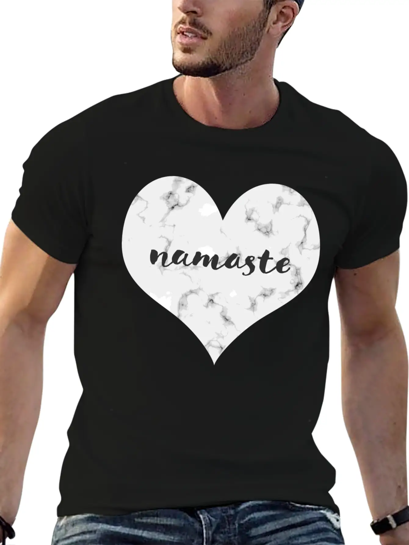 "NAMASTE" Marble Heart Unisex Casual T-Shirt – Clean Design For Daily Comfort
