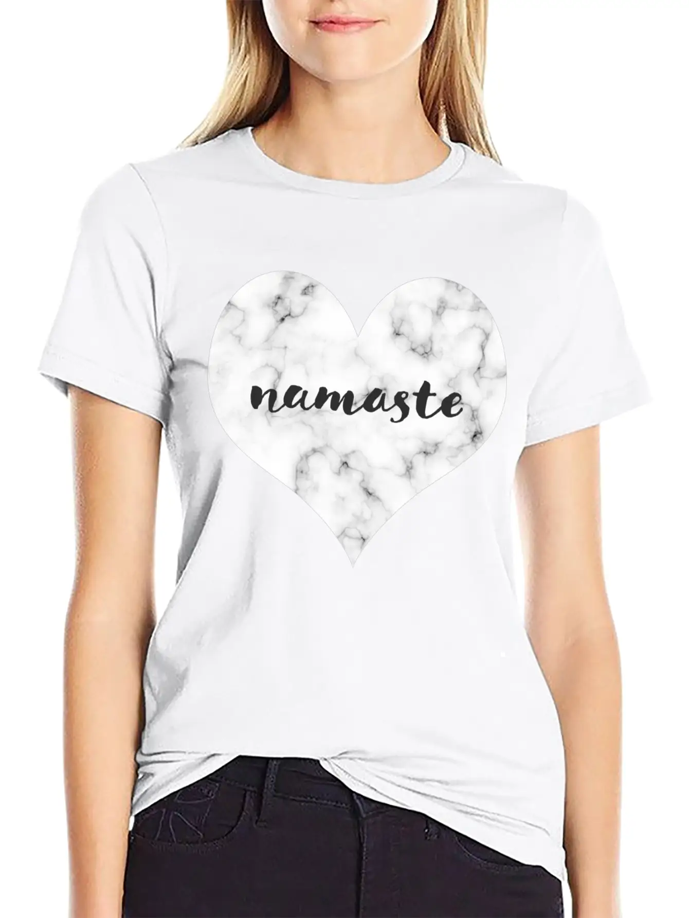 "NAMASTE" Marble Heart Unisex Casual T-Shirt – Clean Design For Daily Comfort