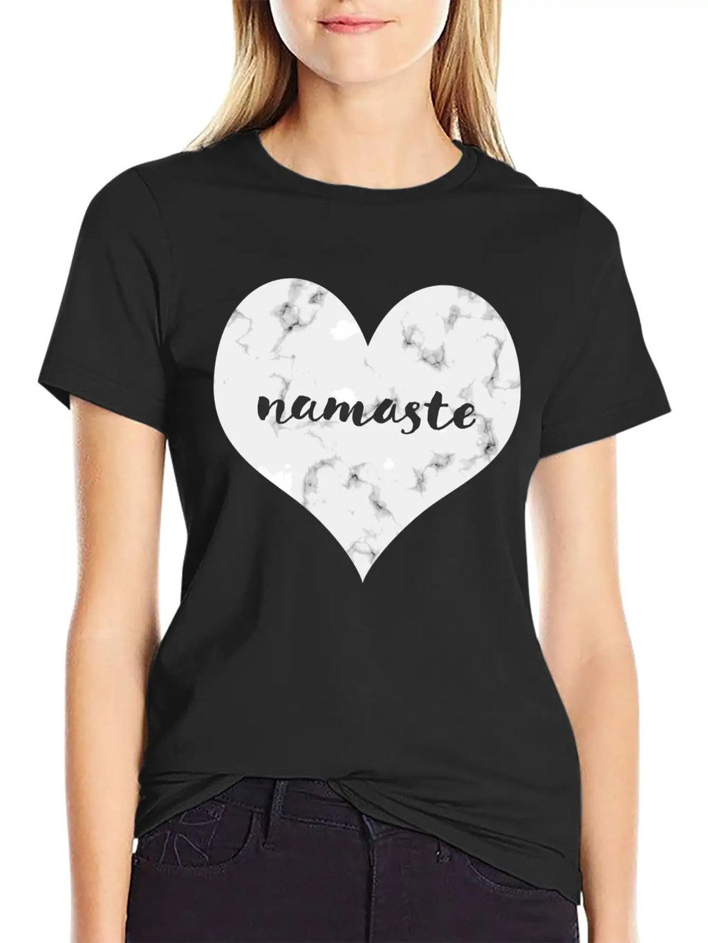 "NAMASTE" Marble Heart Unisex Casual T-Shirt – Clean Design For Daily Comfort