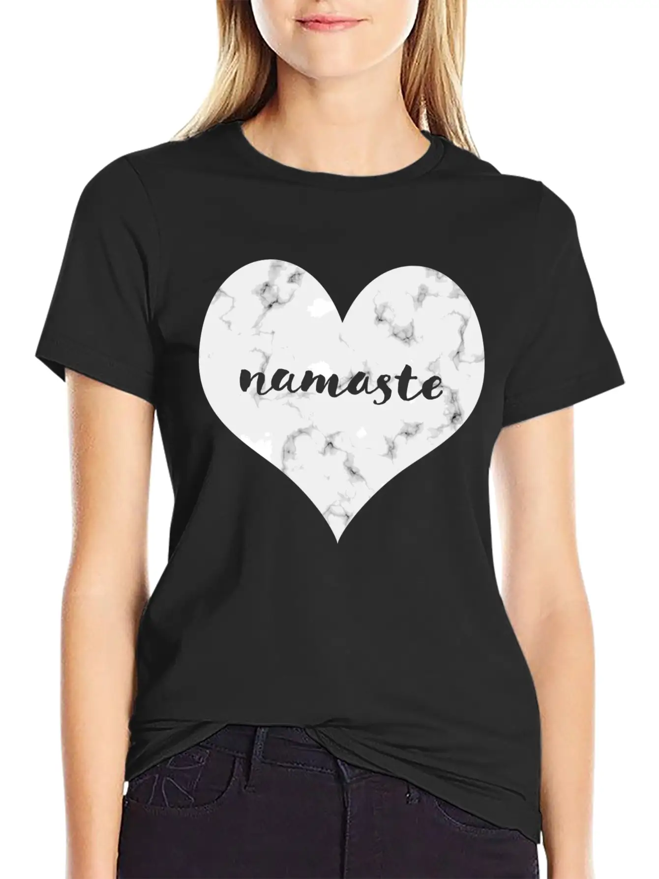 "NAMASTE" Marble Heart Unisex Casual T-Shirt – Clean Design For Daily Comfort