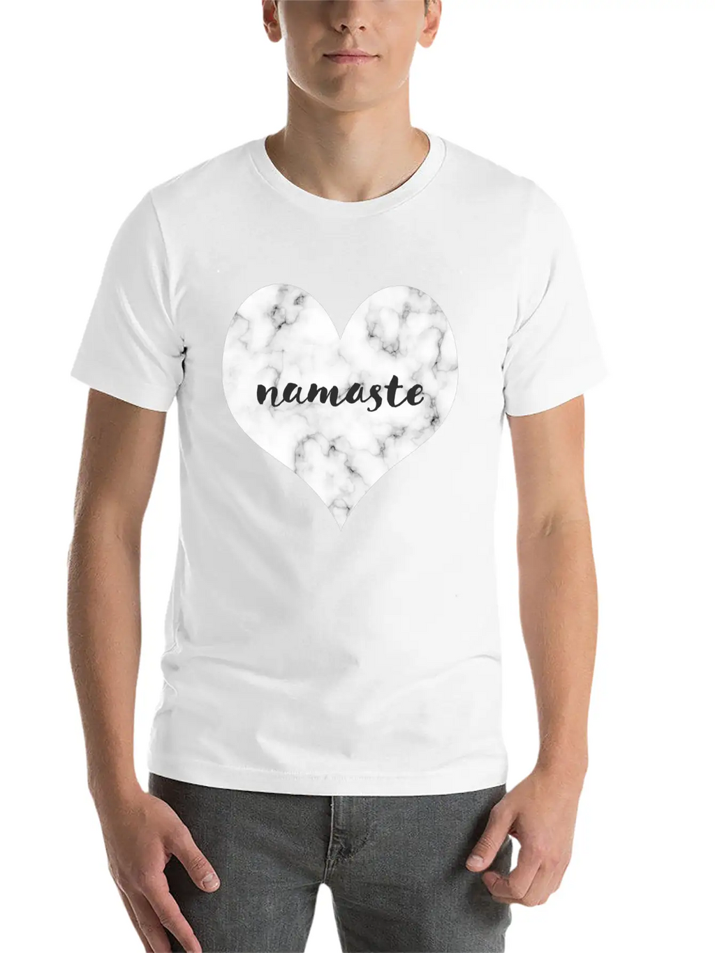 "NAMASTE" Marble Heart Unisex Casual T-Shirt – Clean Design For Daily Comfort