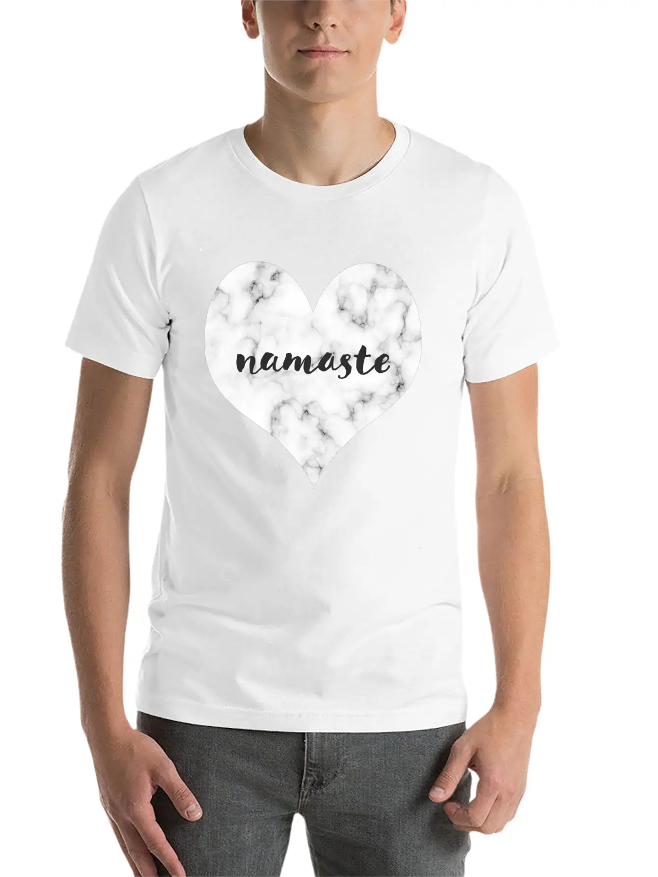 "NAMASTE" Marble Heart Unisex Casual T-Shirt – Clean Design For Daily Comfort