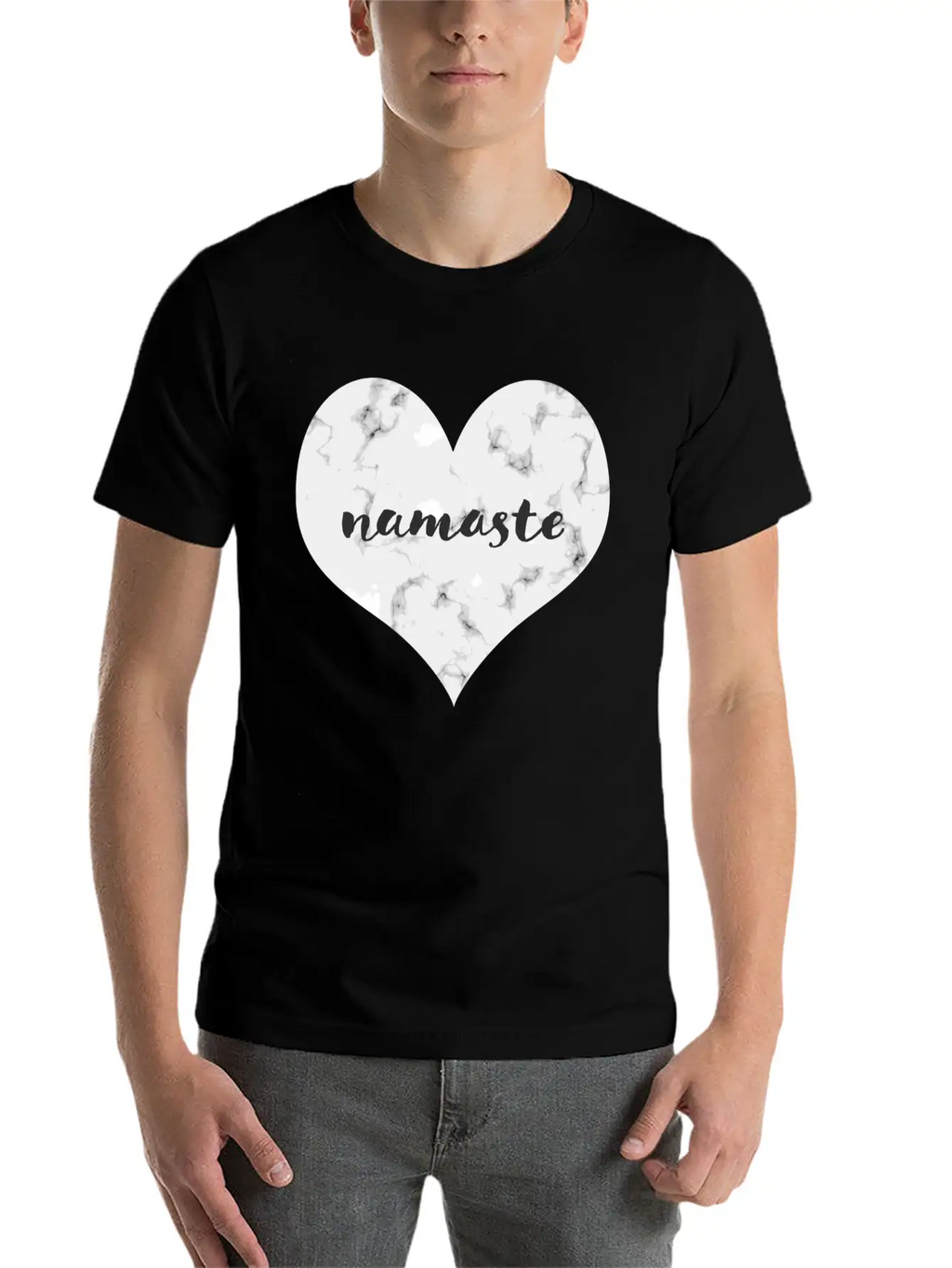 "NAMASTE" Marble Heart Unisex Casual T-Shirt – Clean Design For Daily Comfort