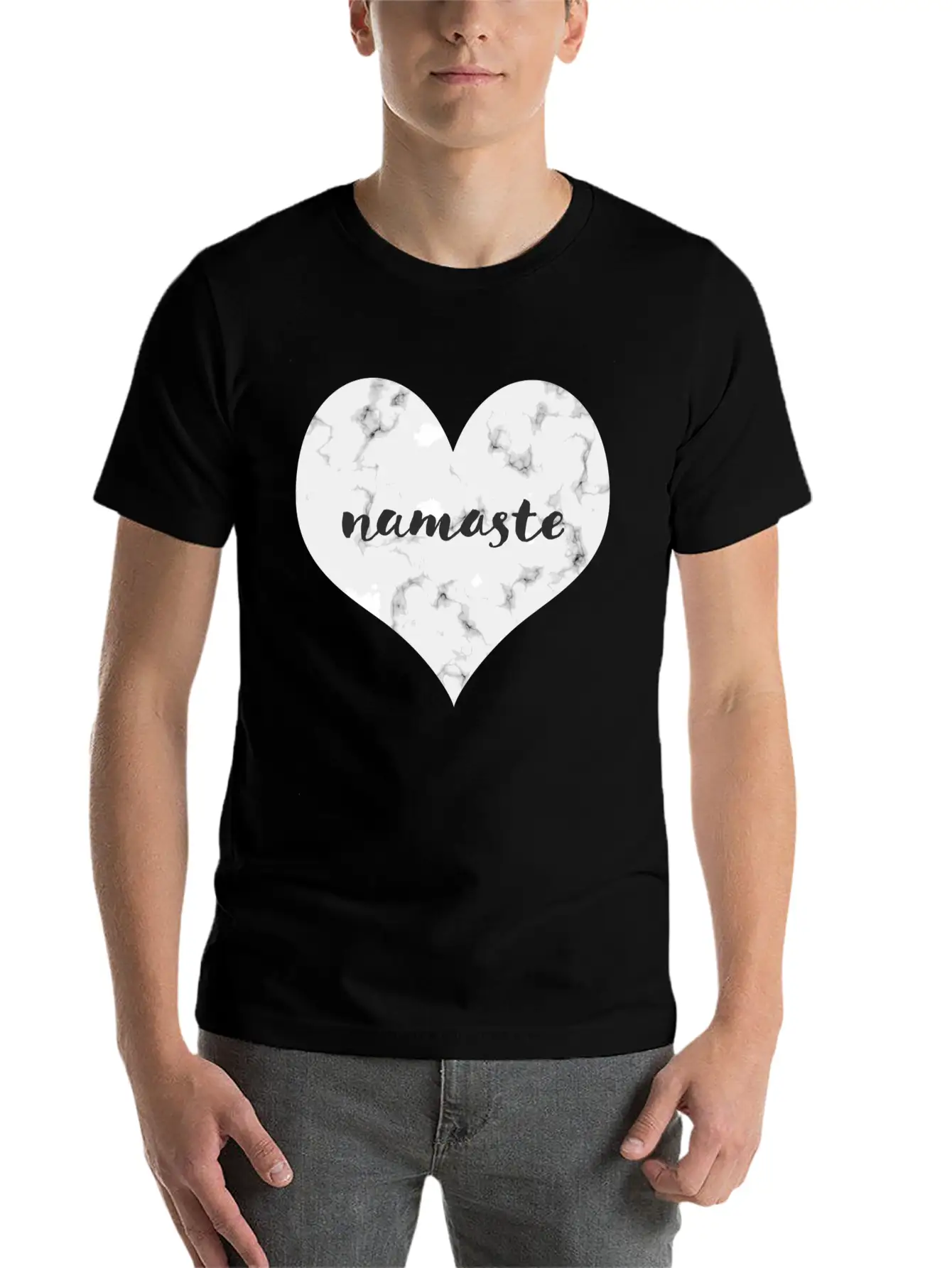 "NAMASTE" Marble Heart Unisex Casual T-Shirt – Clean Design For Daily Comfort