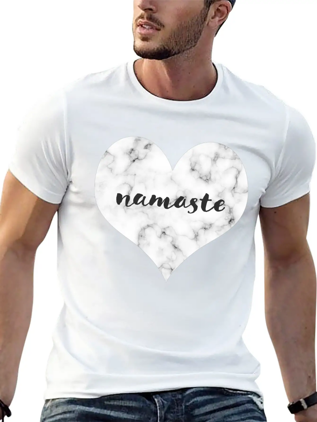 "NAMASTE" Marble Heart Unisex Casual T-Shirt – Clean Design For Daily Comfort