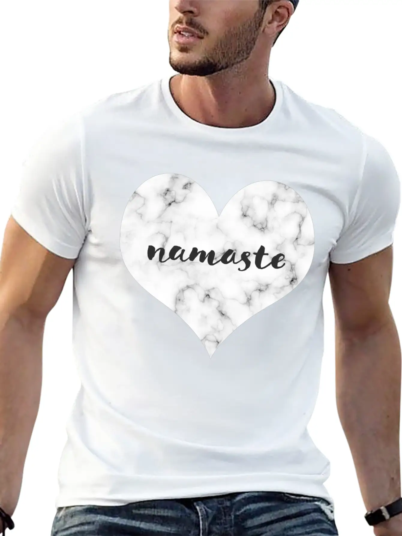 "NAMASTE" Marble Heart Unisex Casual T-Shirt – Clean Design For Daily Comfort