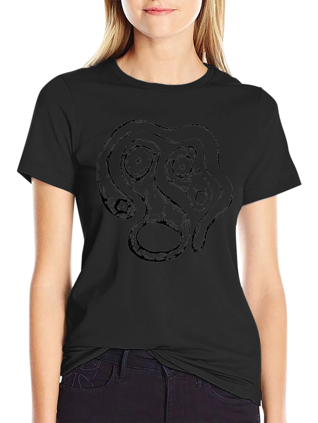 Abstract Face Graphic Black T-Shirt