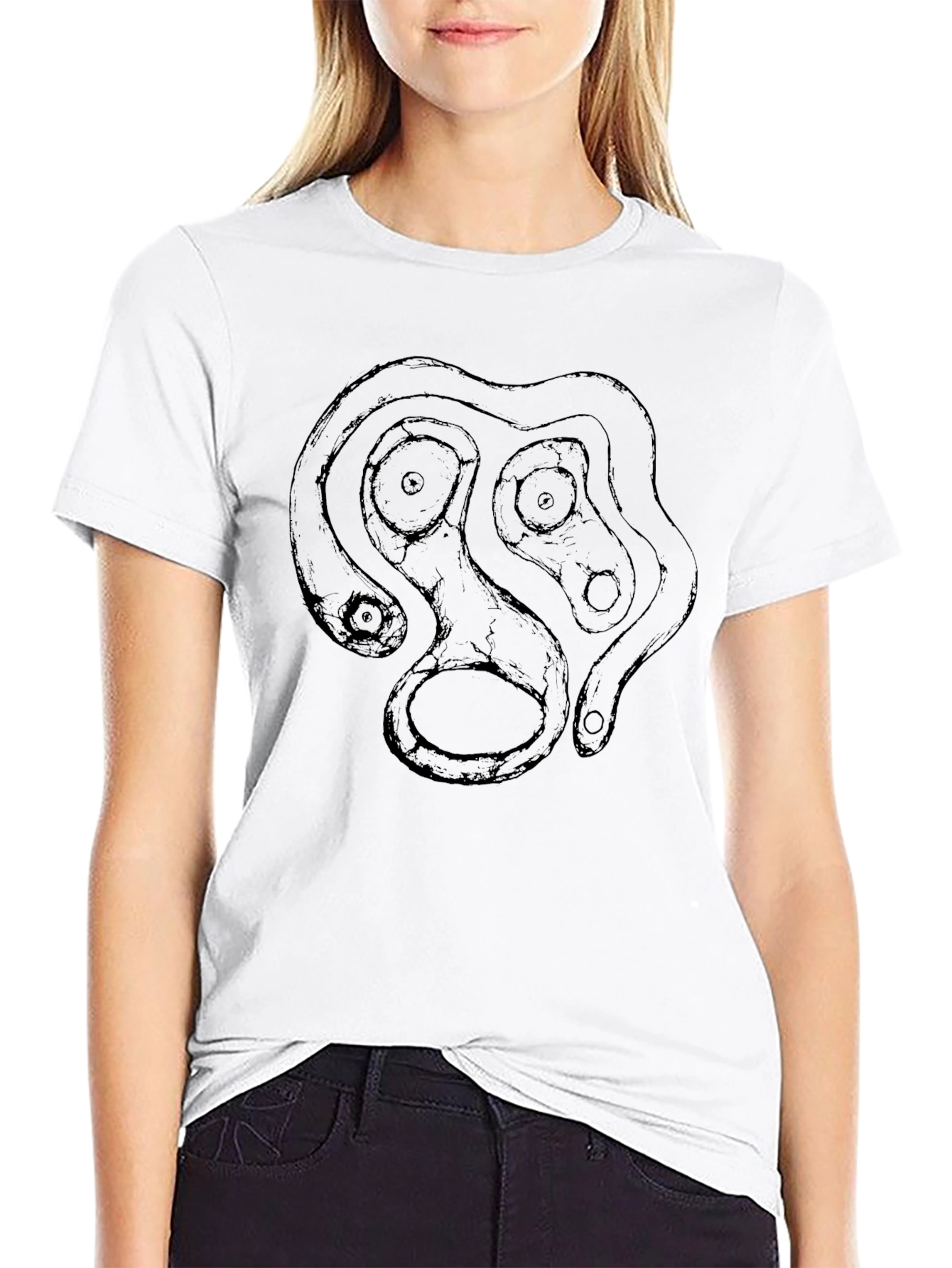 Abstract Face Graphic Black T-Shirt