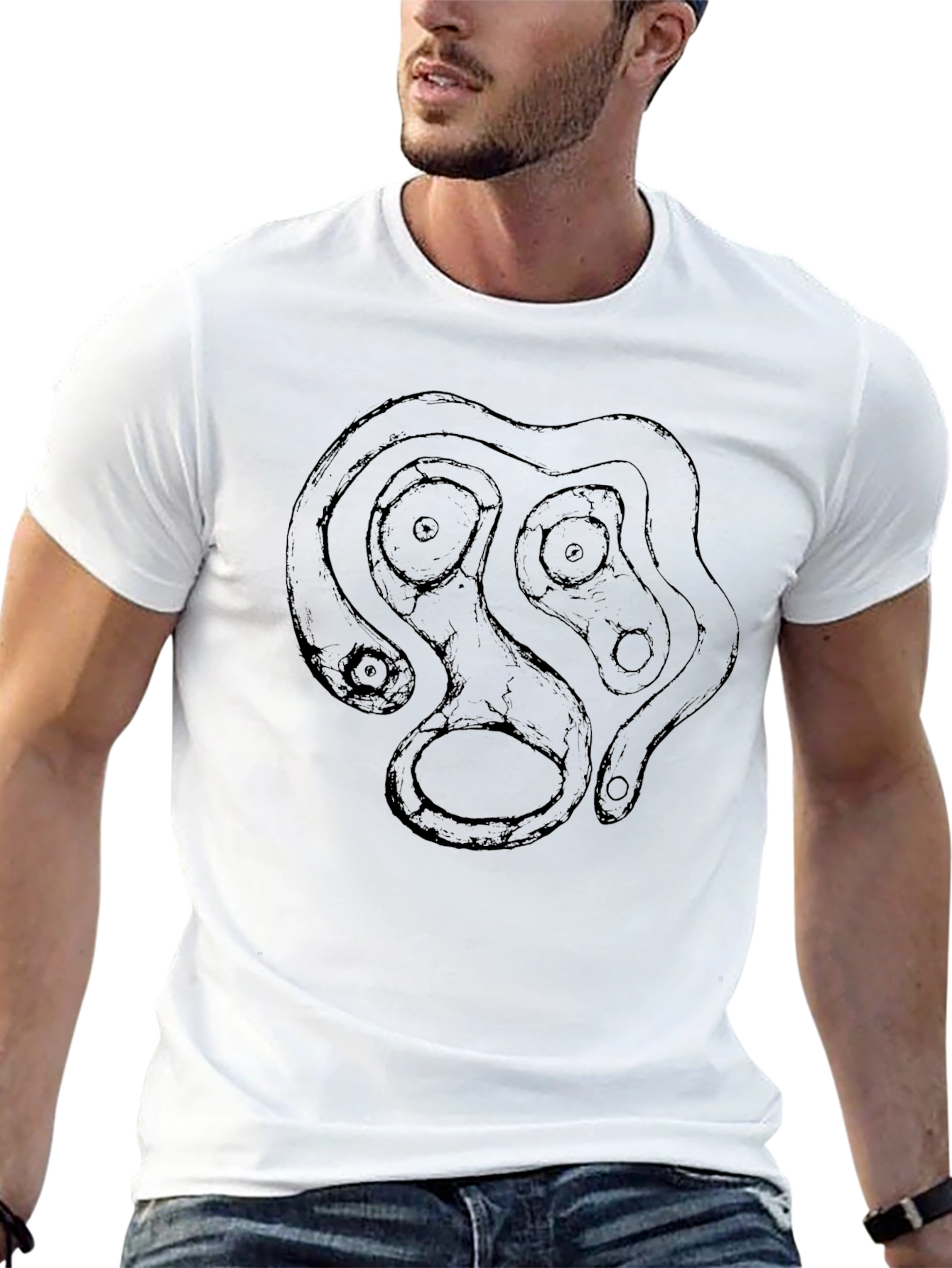 Abstract Face Graphic Black T-Shirt