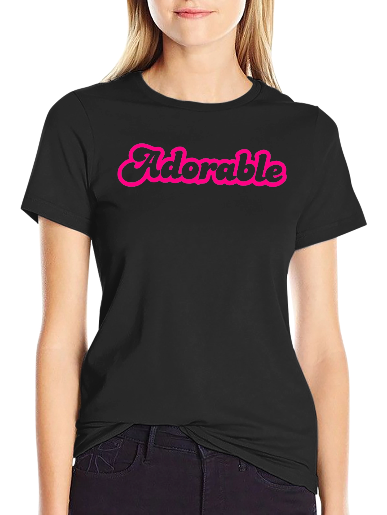 Adorable Pink Text Black Cotton Tee Shirt