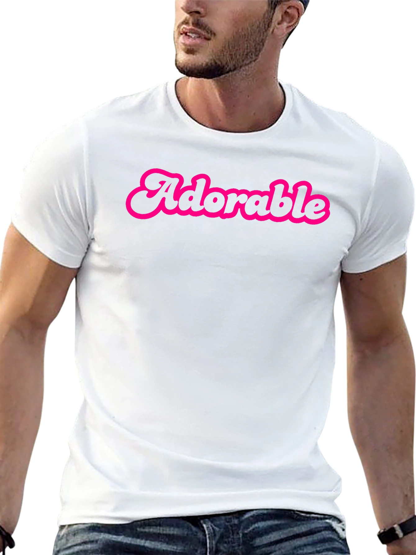 Adorable Pink Text Black Cotton Tee Shirt
