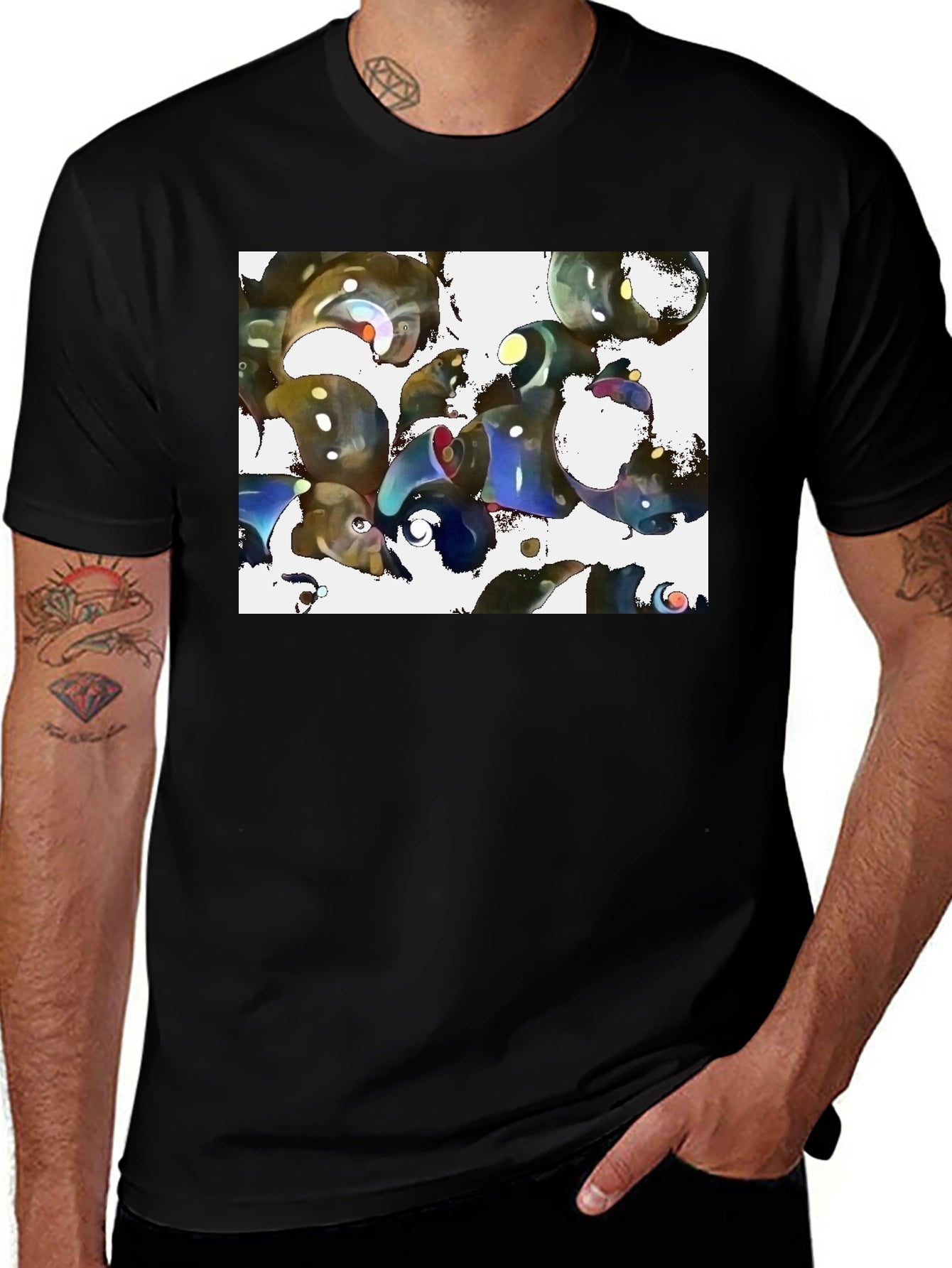 Abstract Design Black Cotton Tee