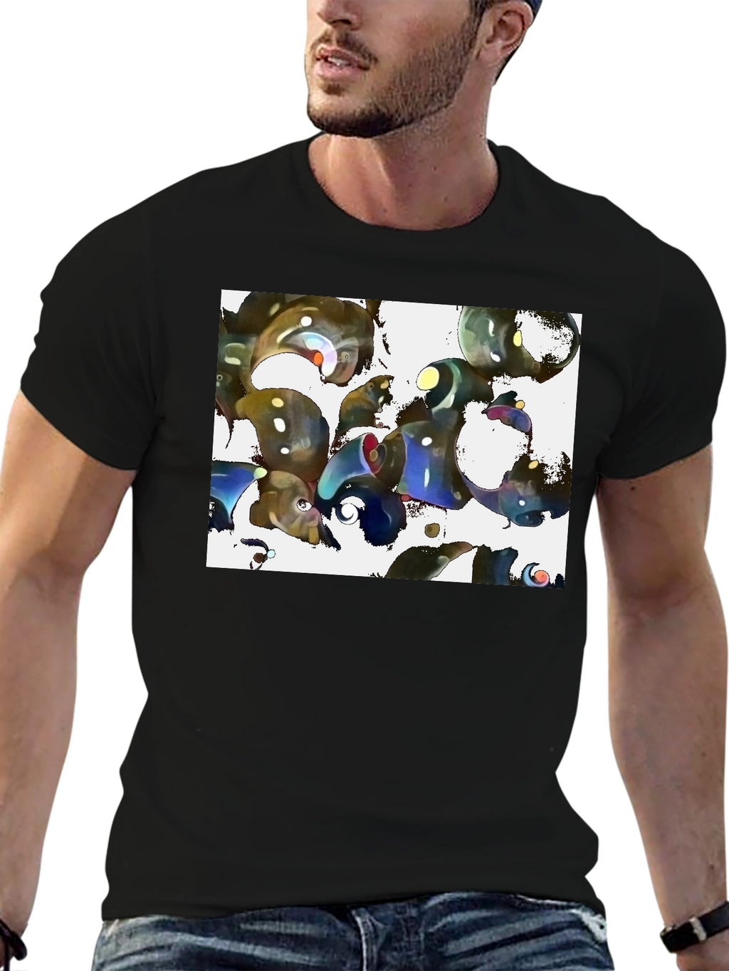 Abstract Design Black Cotton Tee