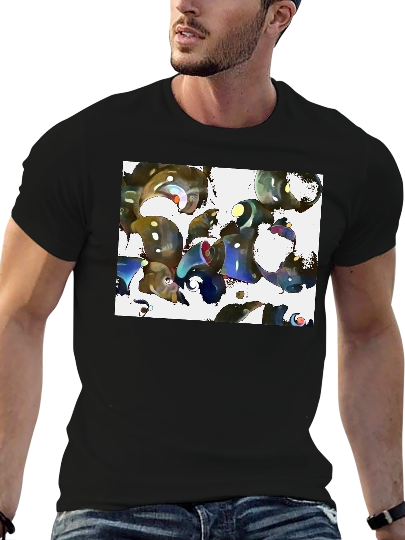Abstract Design Black Cotton Tee