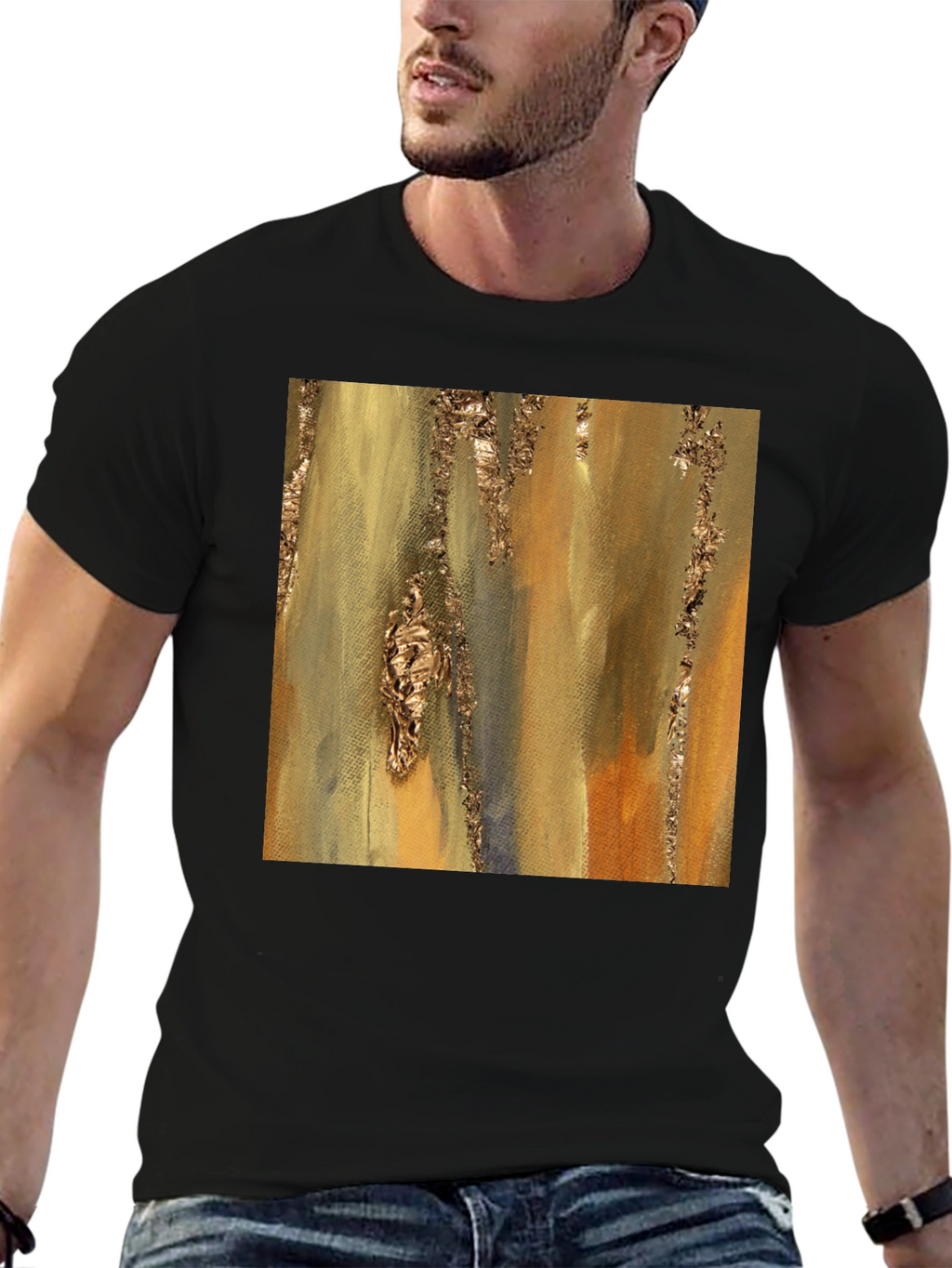Abstract Gold Foil Art Black T-Shirt