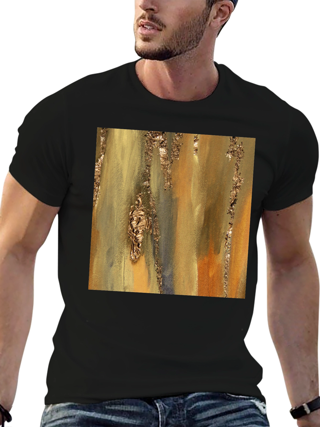 Abstract Gold Foil Art Black T-Shirt