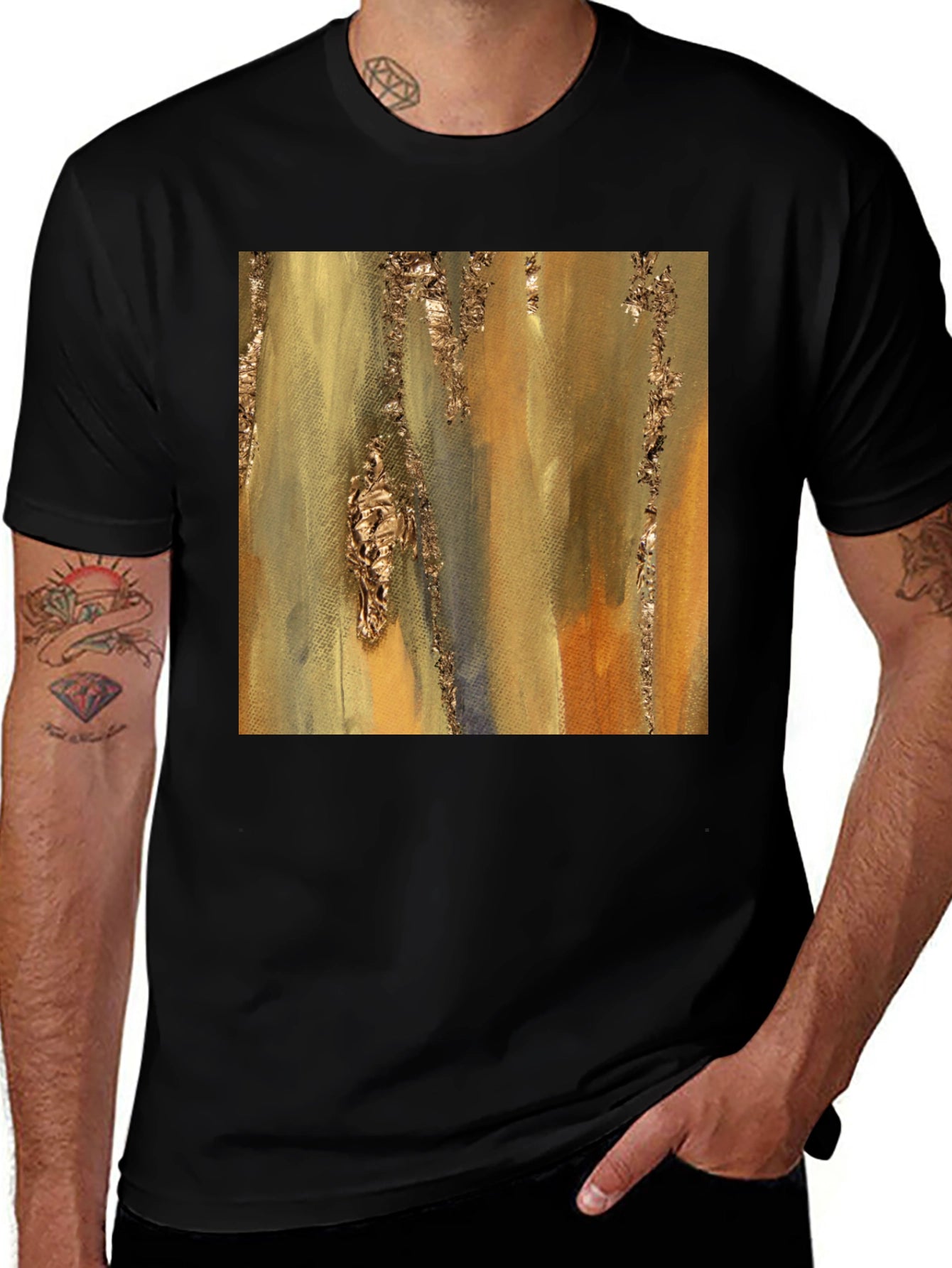 Abstract Gold Foil Art Black T-Shirt
