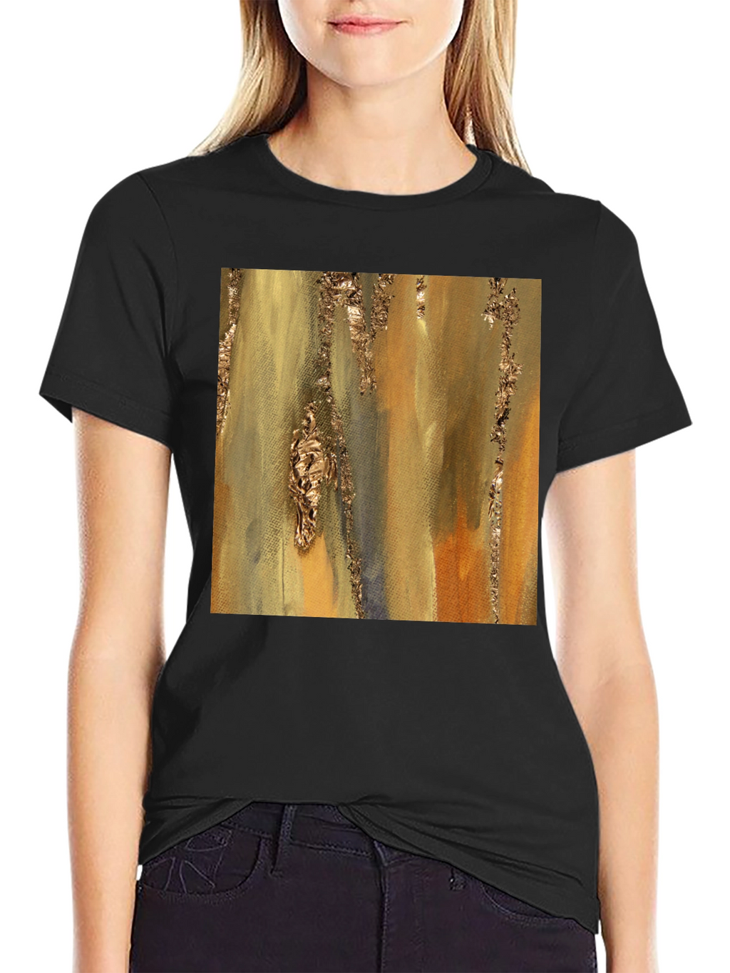 Abstract Gold Foil Art Black T-Shirt
