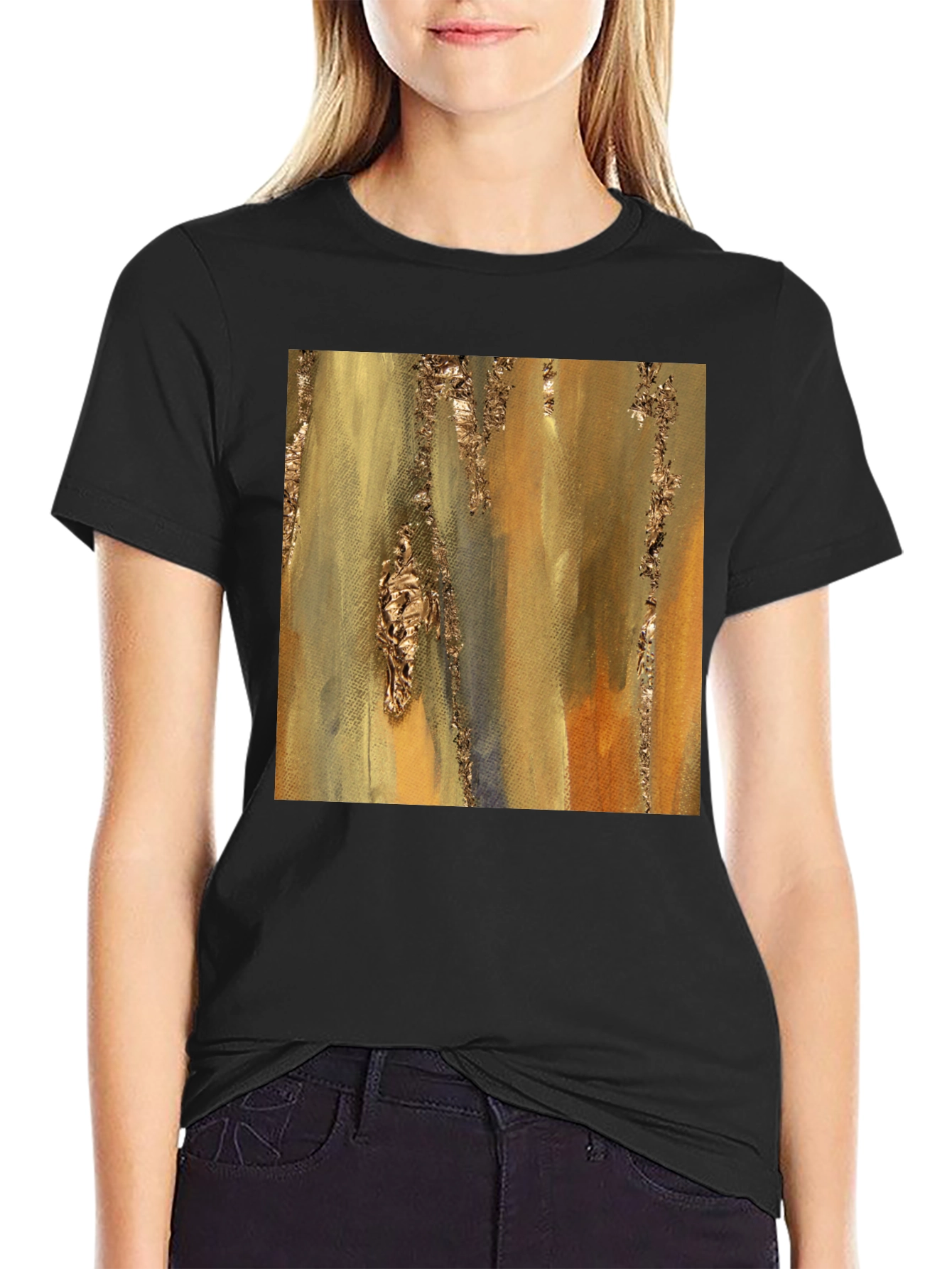 Abstract Gold Foil Art Black T-Shirt