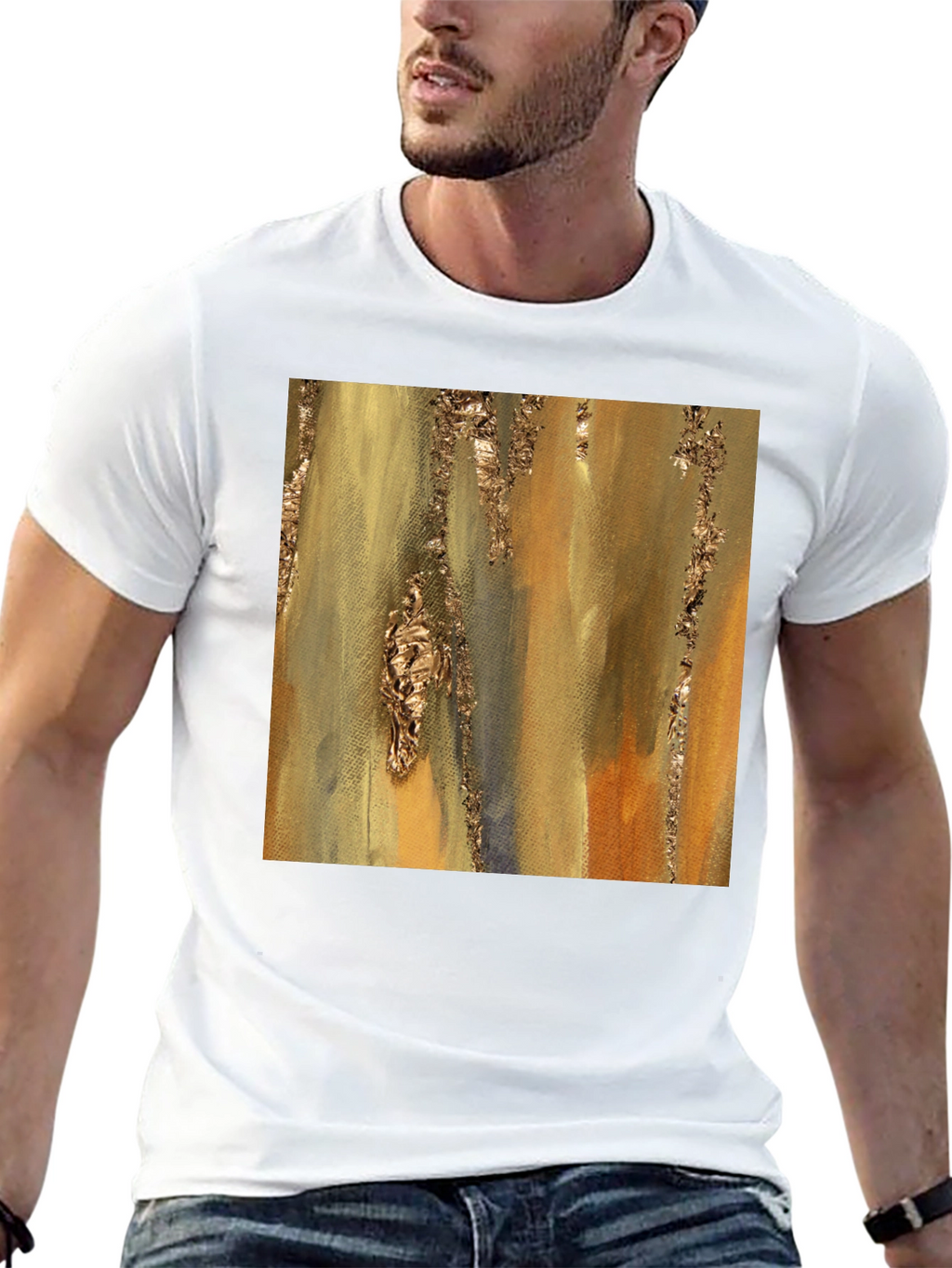 Abstract Gold Foil Art Black T-Shirt