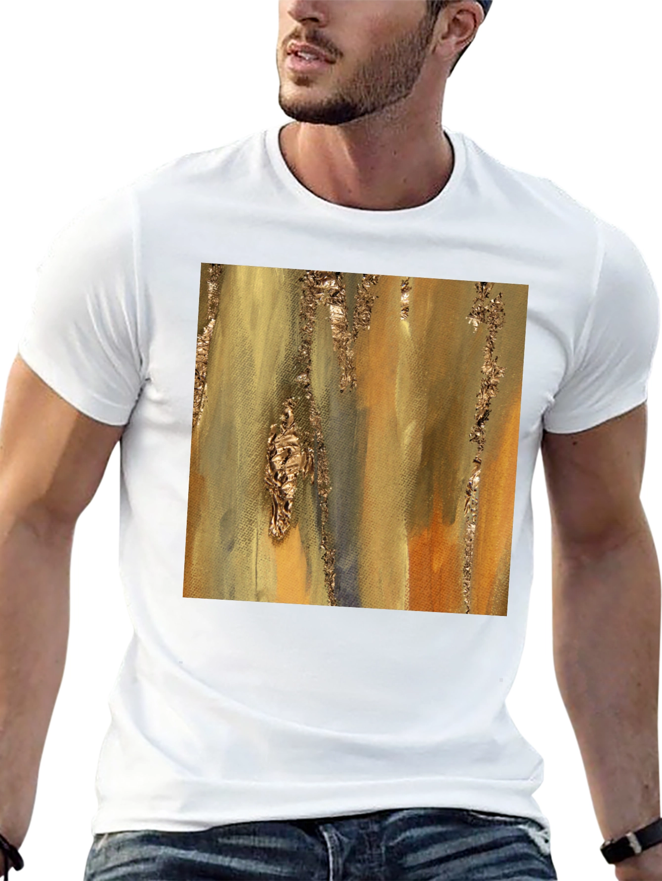 Abstract Gold Foil Art Black T-Shirt