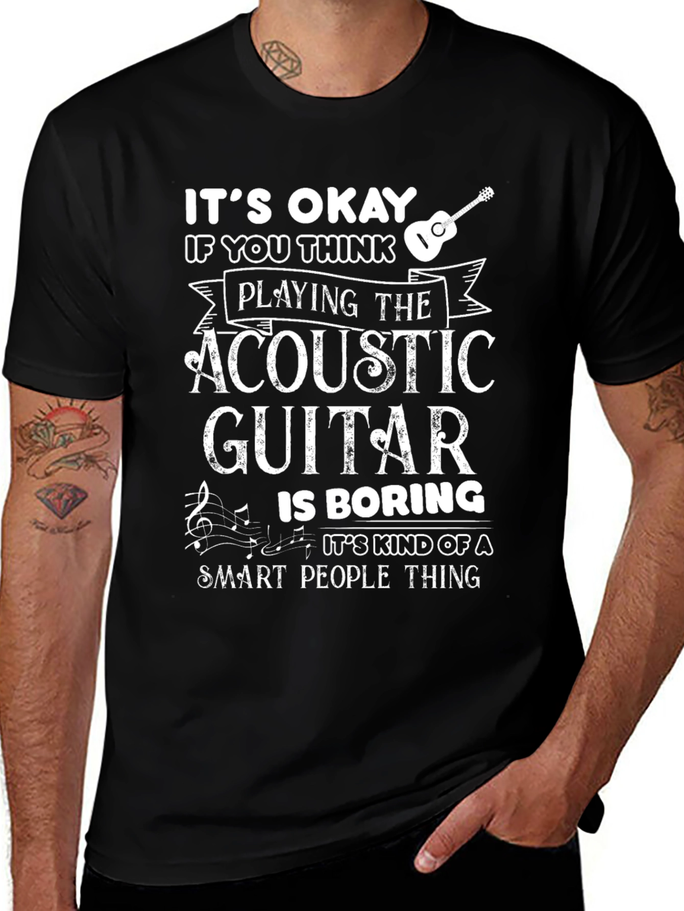 Acoustic Guitar Smart People Black T-Shirt