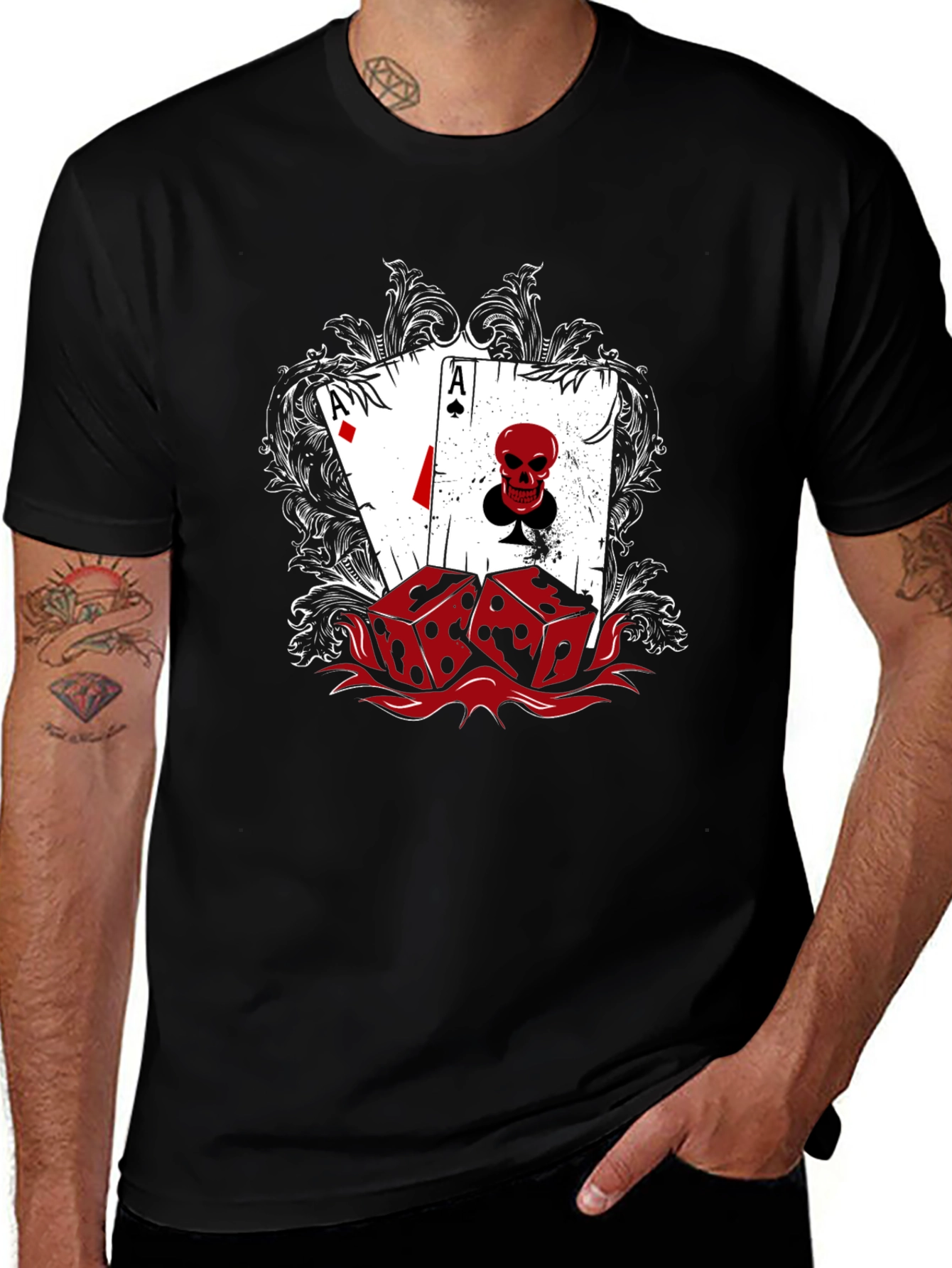 Ace & Skull Graphic Tee - Lucky Dice Black T-Shirt