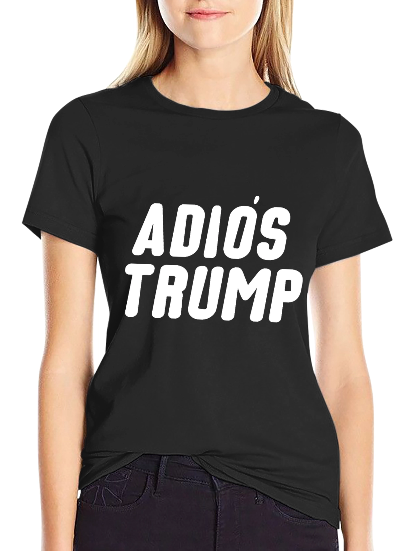 Adios Trump Graphic T-Shirt - Black Crew Neck Tee