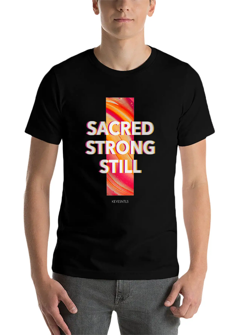 "Sacred. Strong. Still." Classic Crew Neck Graphic Tee – Everyday Minimal Look