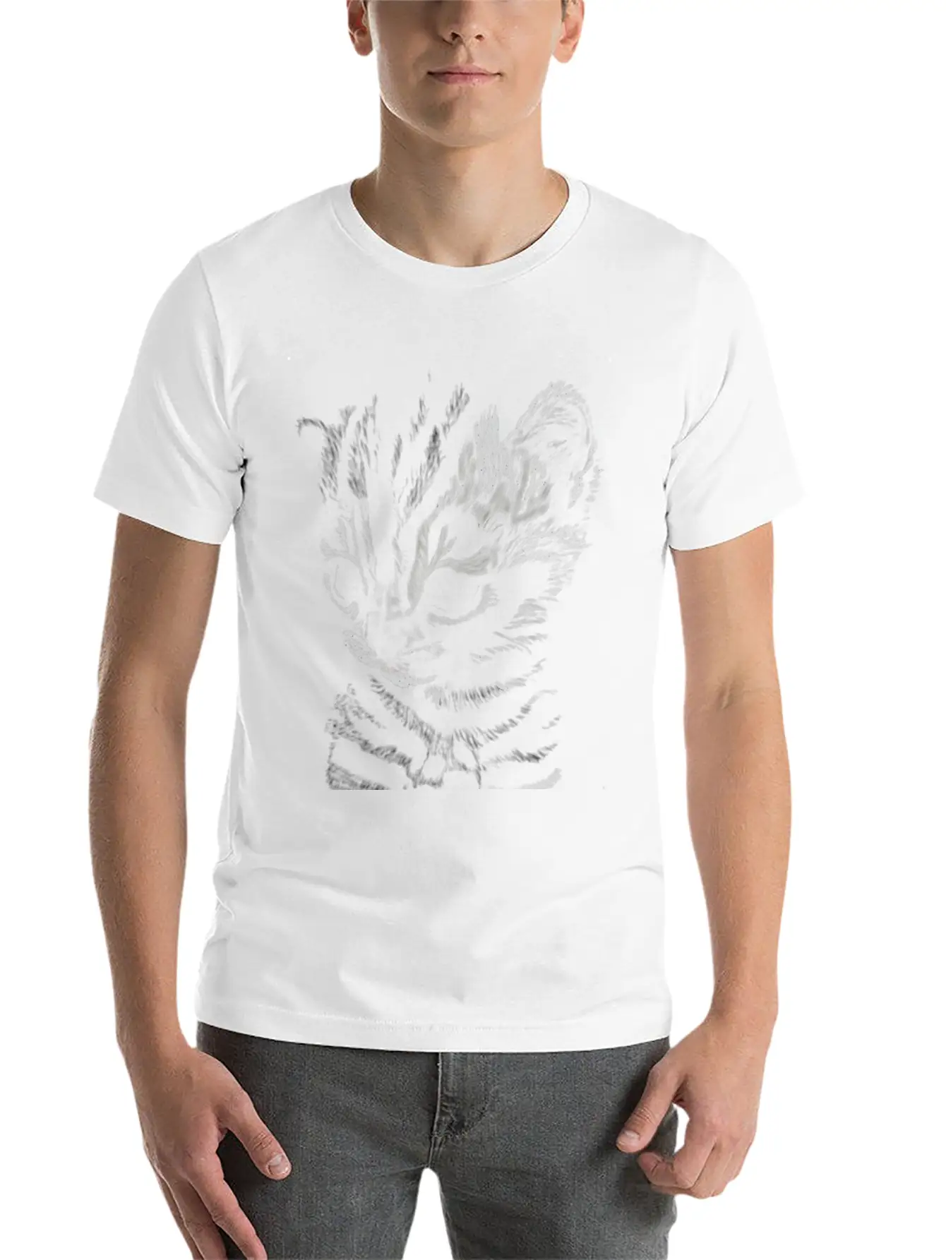 "Striped Kitten" Jamie's Hand-Drawn Cat Collection Soft Cotton Short Sleeve Tee – Unisex Wardrobe Staple